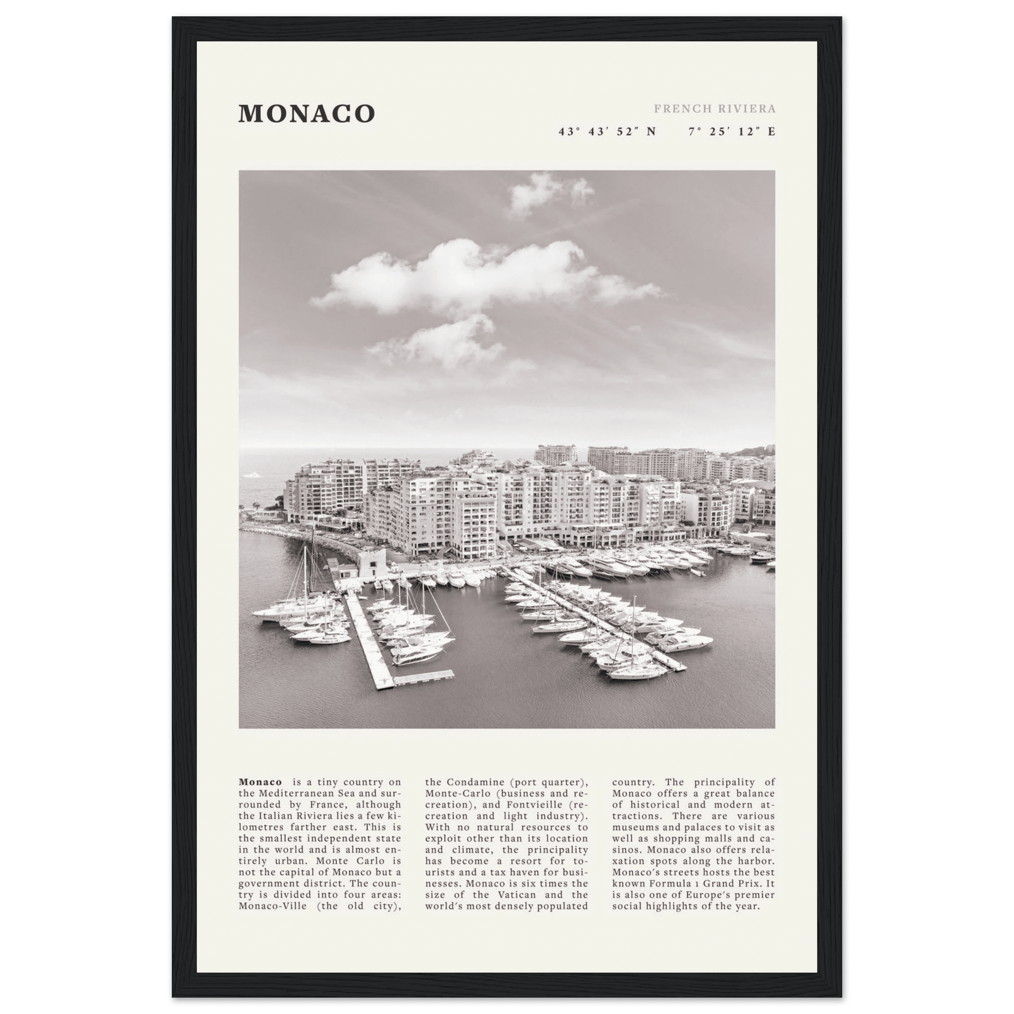 Monaco Poster Black and White – Vintage Monte Carlo Harbor Print (Digital & Printed Options) - Evergreen Posters