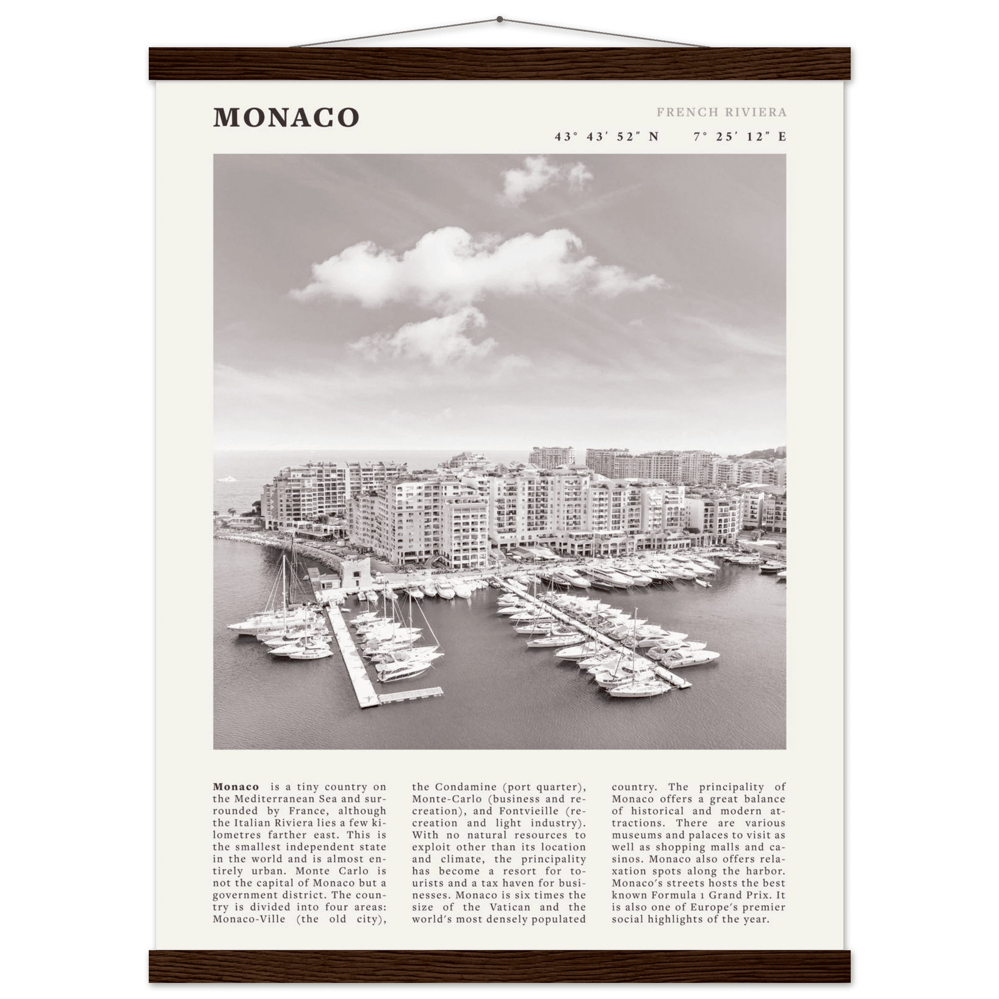 Monaco Poster Black and White – Vintage Monte Carlo Harbor Print (Digital & Printed Options) - Evergreen Posters