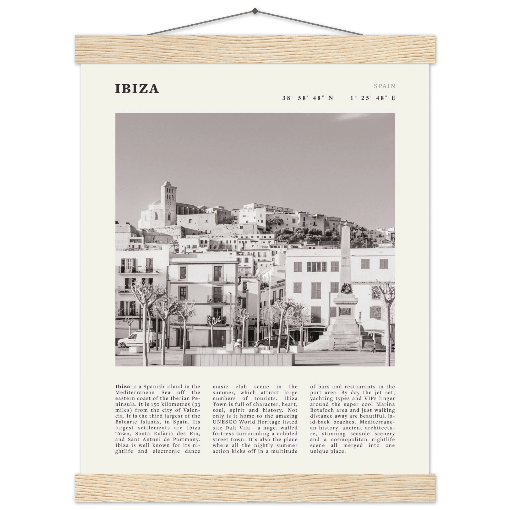 Ibiza Poster | Black & White Spanish Island Wall Art | Spain Travel Print - Evergreen Posters