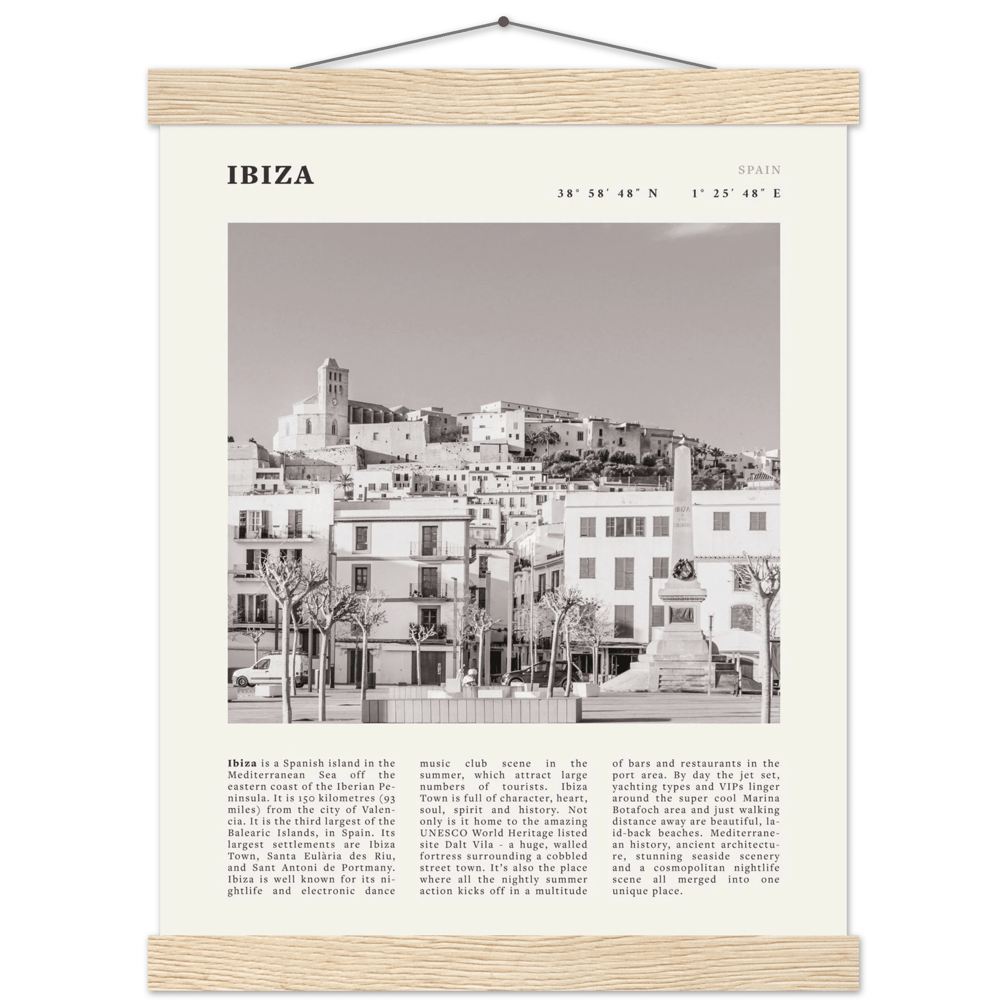 Ibiza Poster | Black & White Spanish Island Wall Art | Spain Travel Print - Evergreen Posters