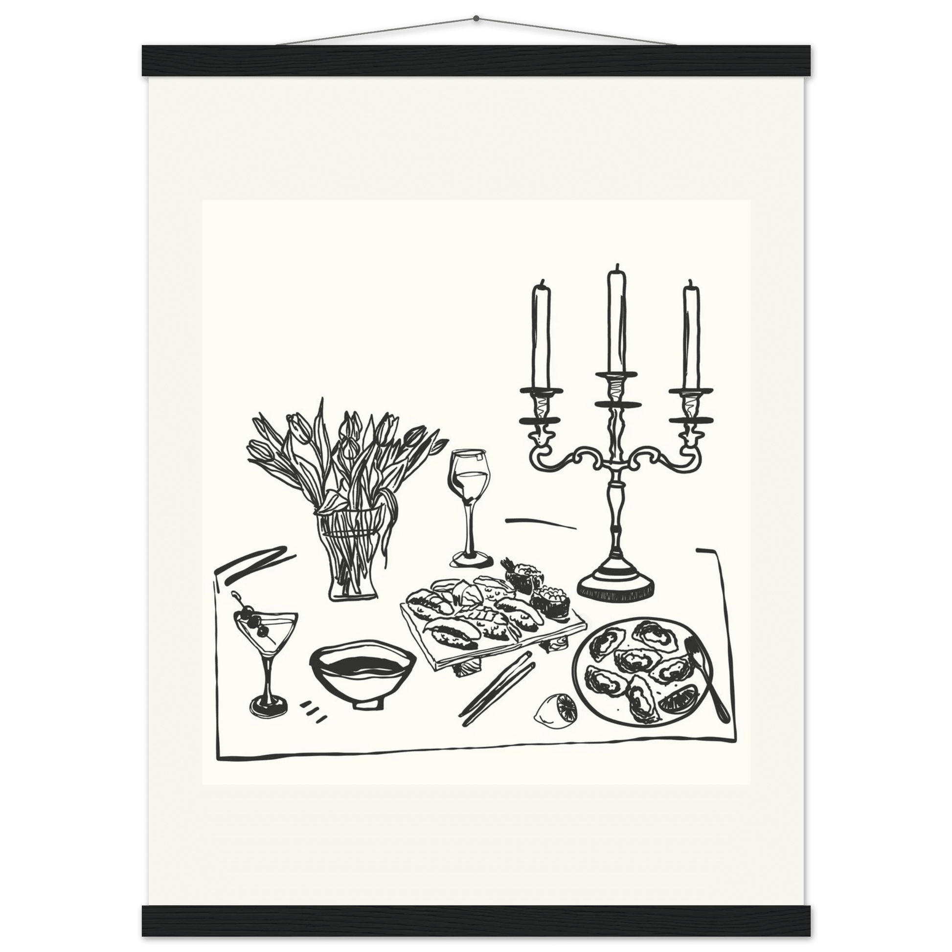 Fine Dining Table Print | Black Line Art Kitchen Wall Art | Elegant Dining Room Poster - Evergreen Posters