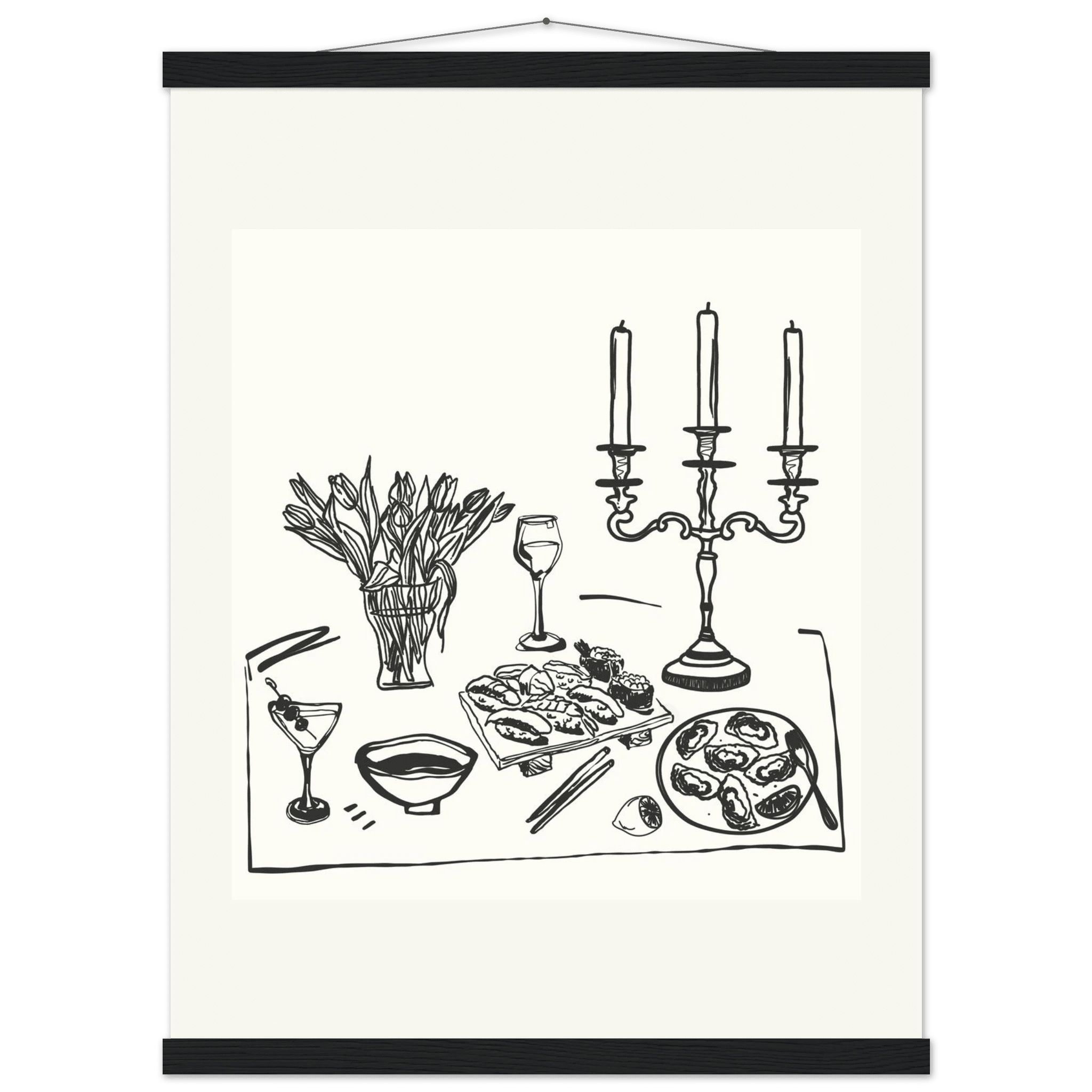 Fine Dining Table Print | Black Line Art Kitchen Wall Art | Elegant Dining Room Poster - Evergreen Posters