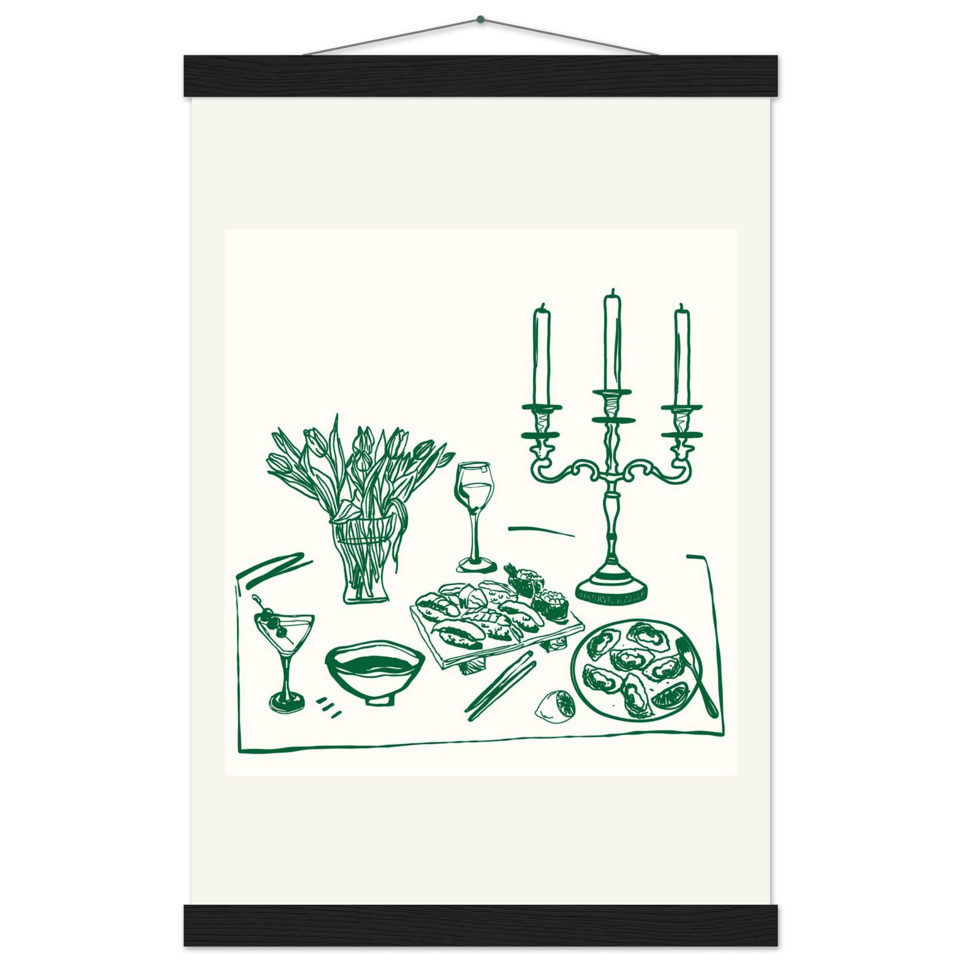 Fine Dining Table Print | Green Line Art Kitchen Wall Art | Elegant Dining Room Poster - Evergreen Posters