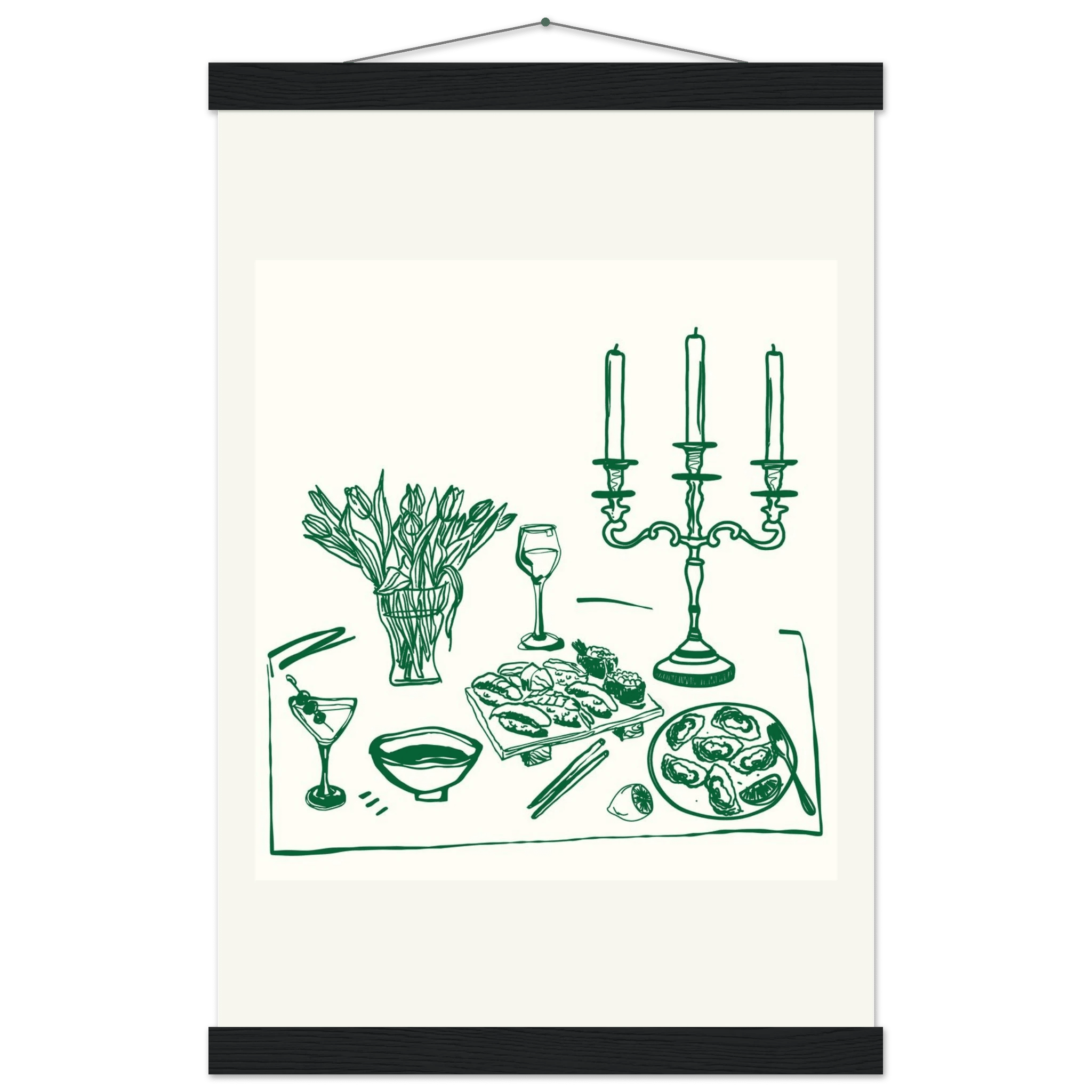 Fine Dining Table Print | Green Line Art Kitchen Wall Art | Elegant Dining Room Poster - Evergreen Posters