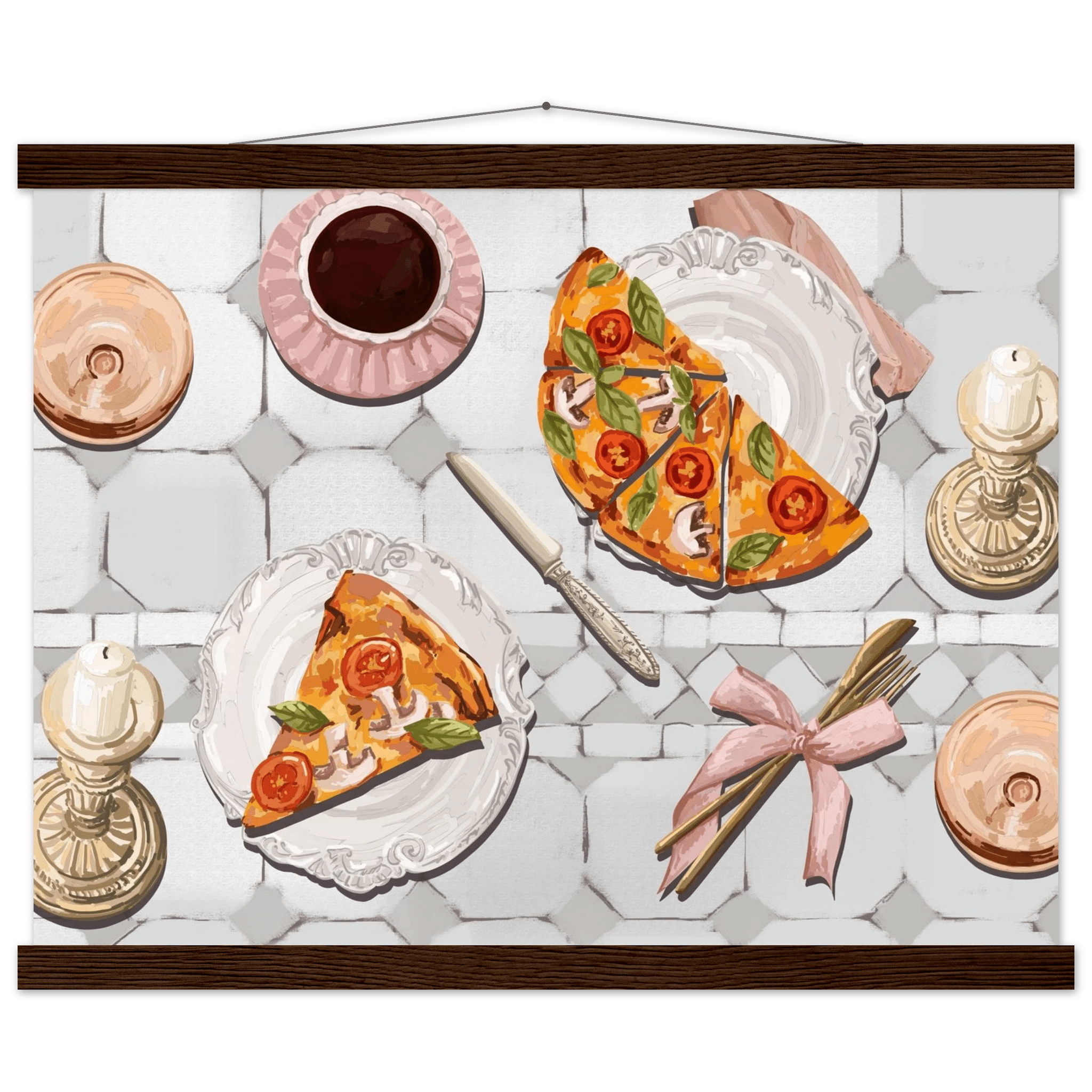 Pizza & Tea Kitchen Poster | Horizontal Food Wall Art | Italian Dining Room Print - Evergreen Posters