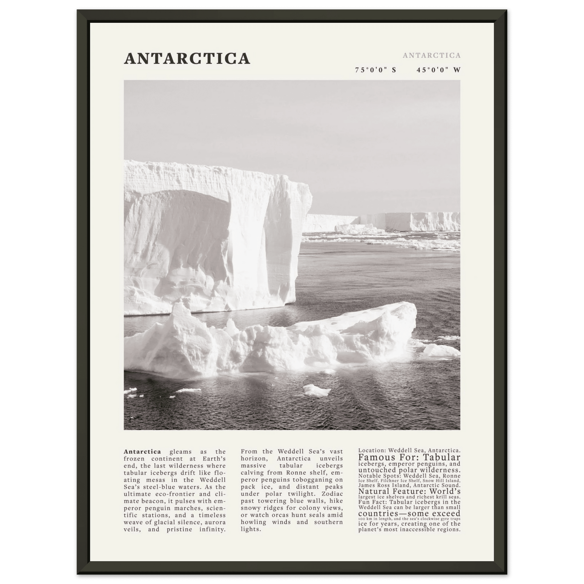 Antarctica Poster Black and White – Vintage Weddell Sea Iceberg Print (Digital & Printed Options) - Evergreen Posters