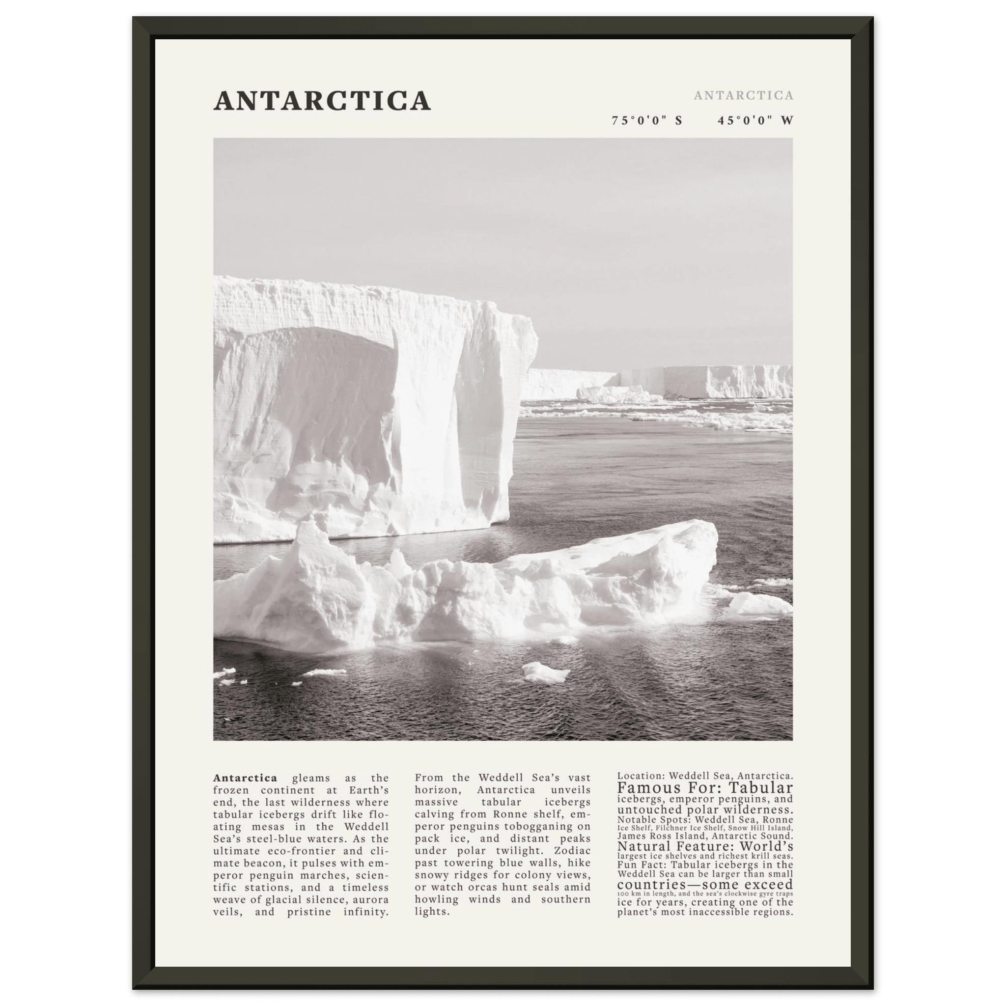Antarctica Poster Black and White – Vintage Weddell Sea Iceberg Print (Digital & Printed Options) - Evergreen Posters