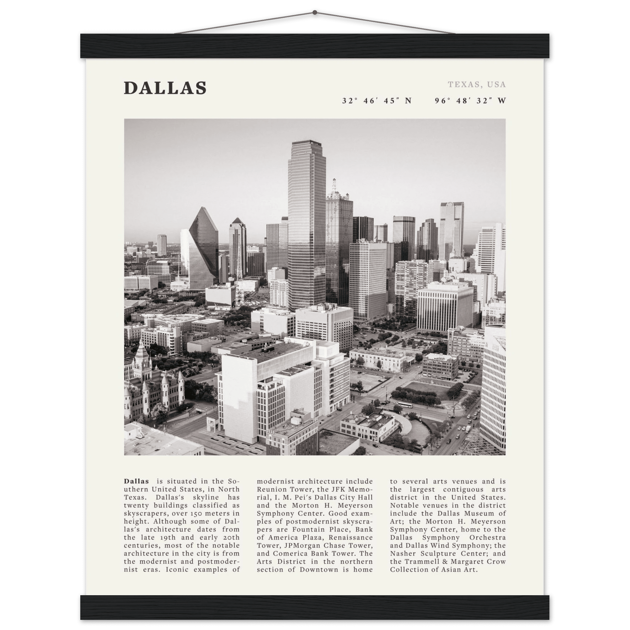 Dallas Poster | Black & White Texas Skyline Wall Art | City Travel Print Decor - Evergreen Posters
