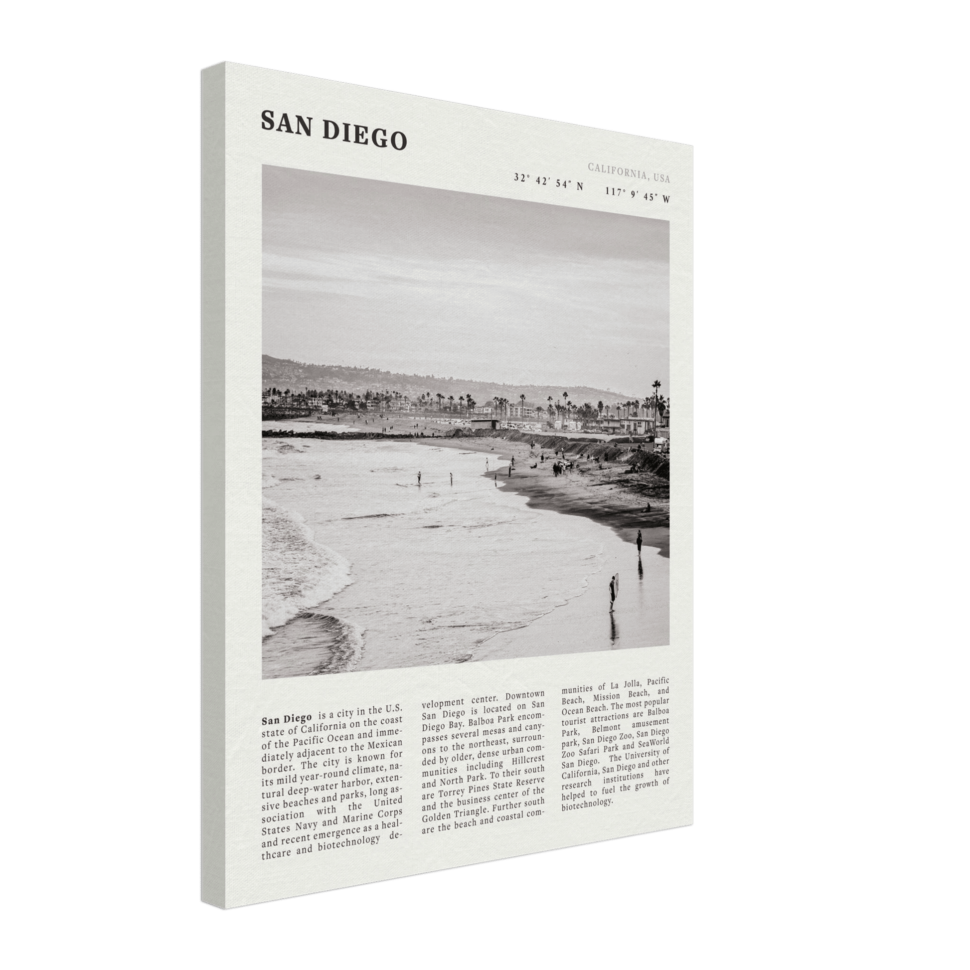 San Diego Poster | Black & White California Beach Wall Art | Coastal Travel Print Decor - Evergreen Posters