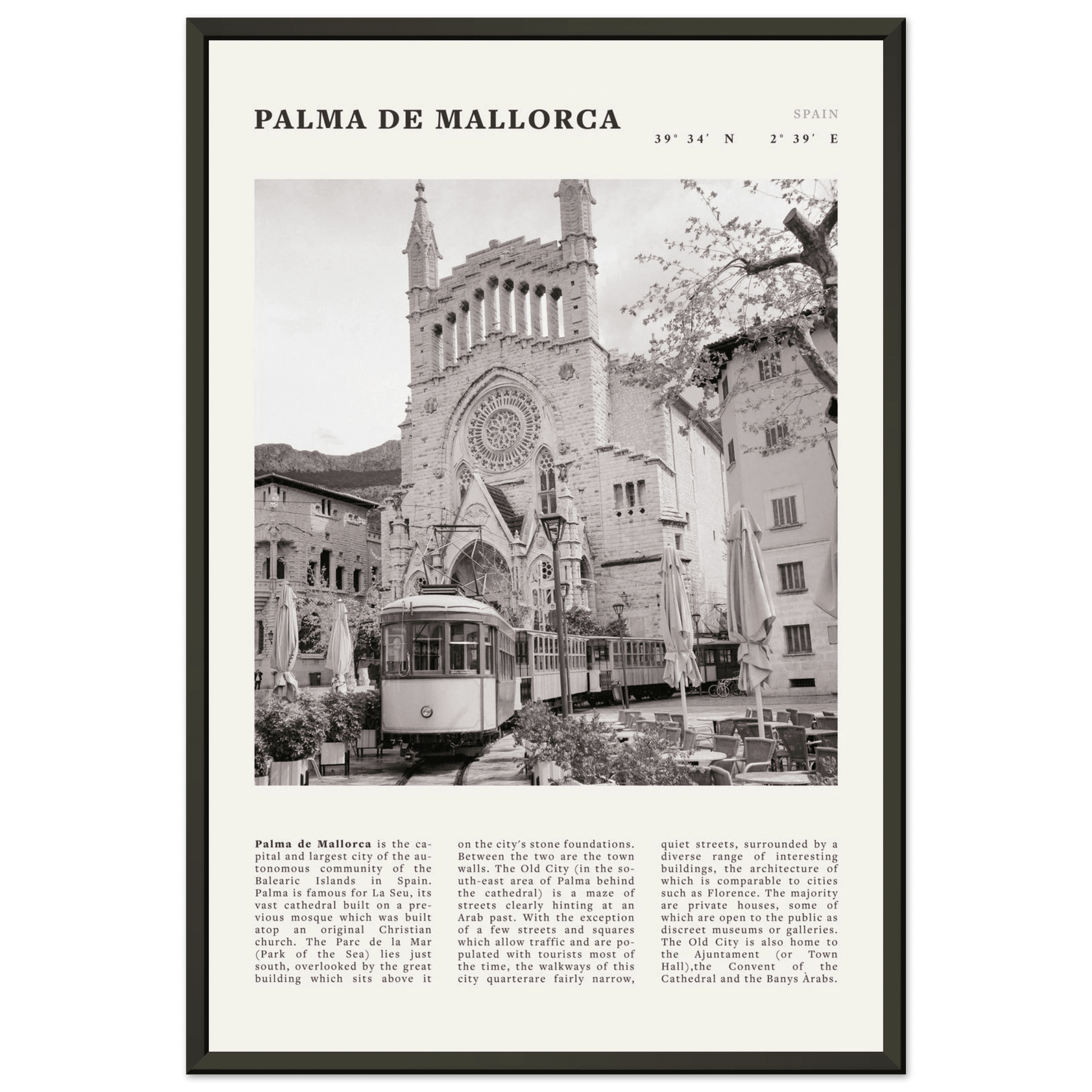 Palma de Mallorca Poster | Black & White Spain Wall Art | Travel Print | Mediterranean Decor - Evergreen Posters