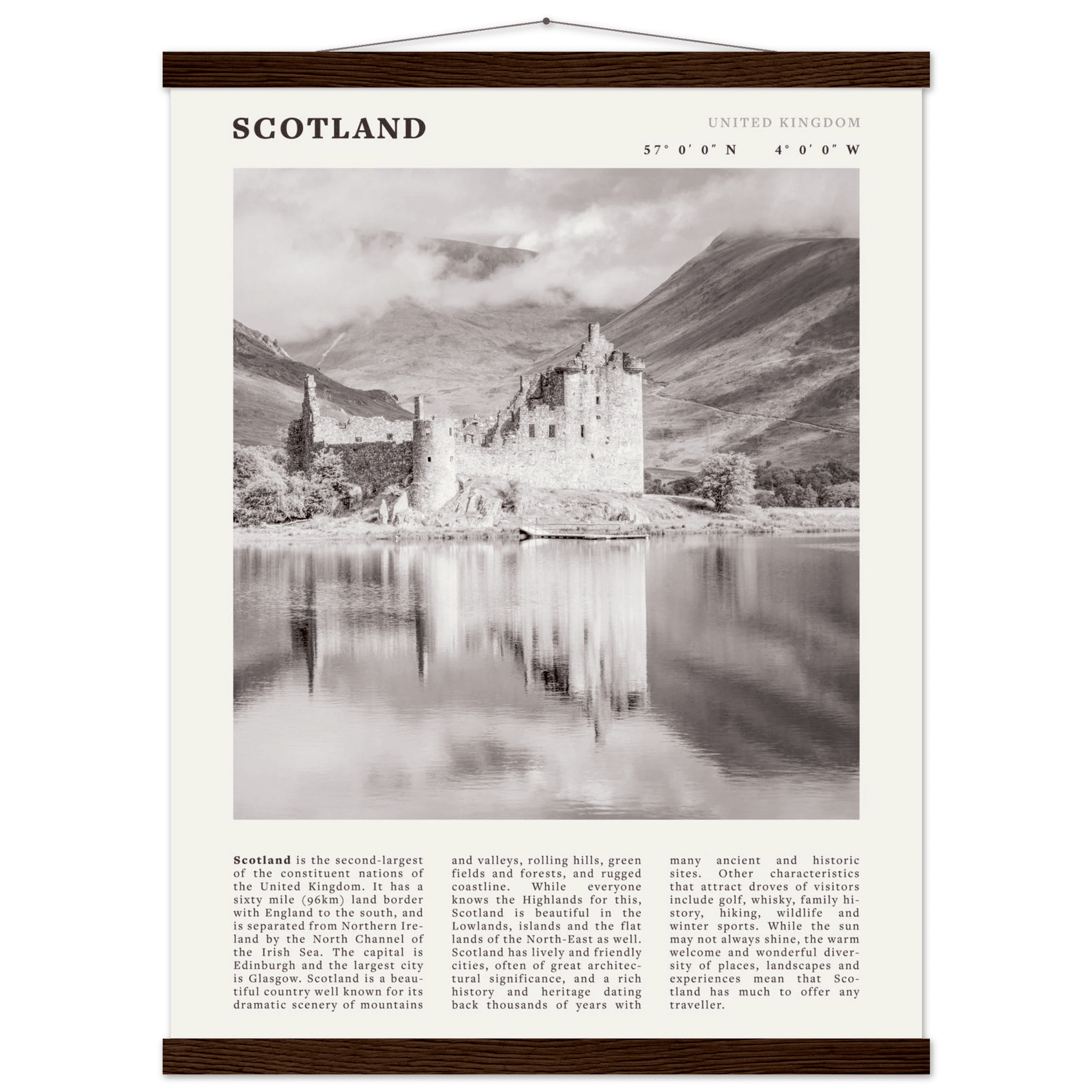Scotland Poster | Black & White Highland Castle Wall Art | UK Travel Print Decor - Evergreen Posters