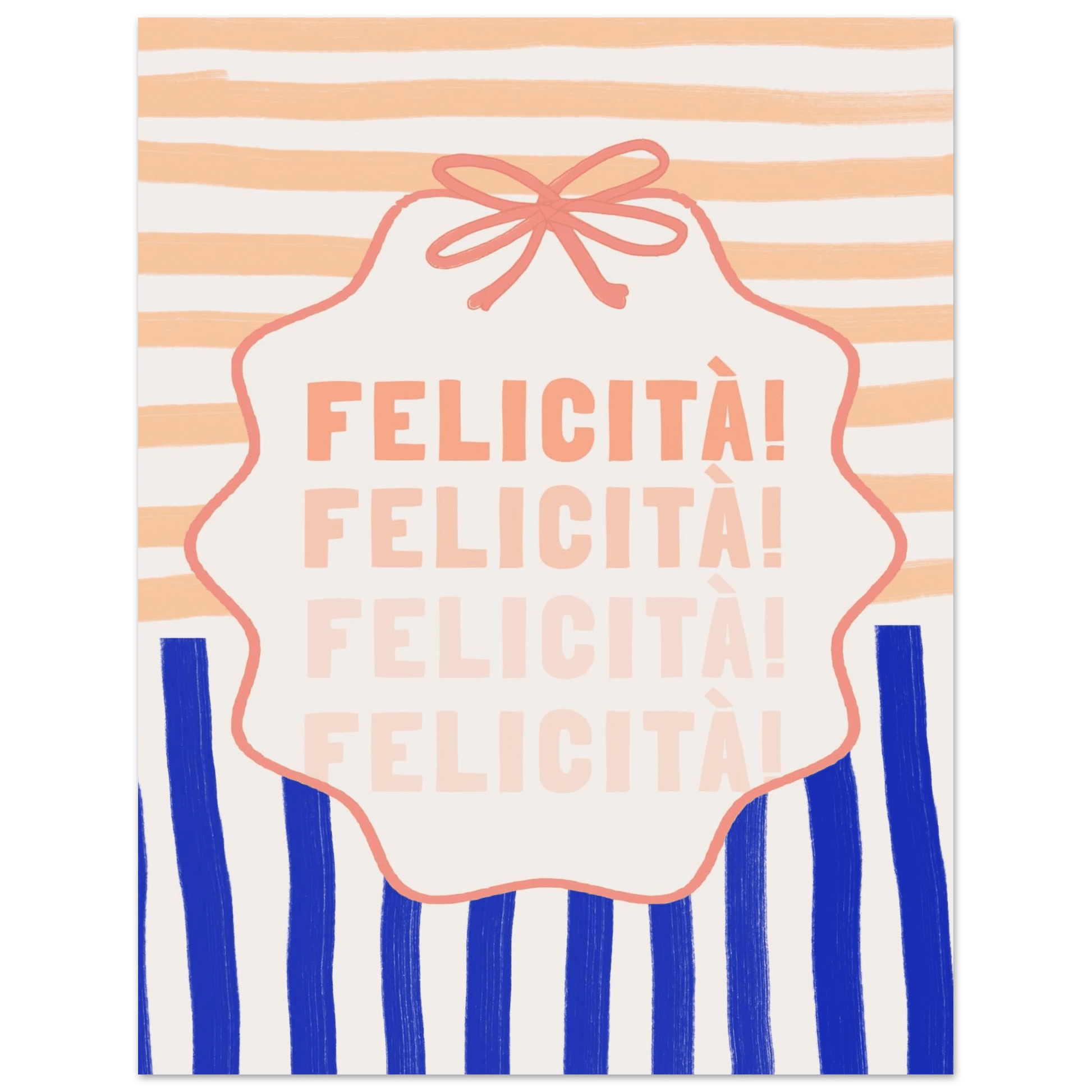 Felicità Italian Happiness Quote Print | Coquette Stripe Wall Art - Evergreen Posters