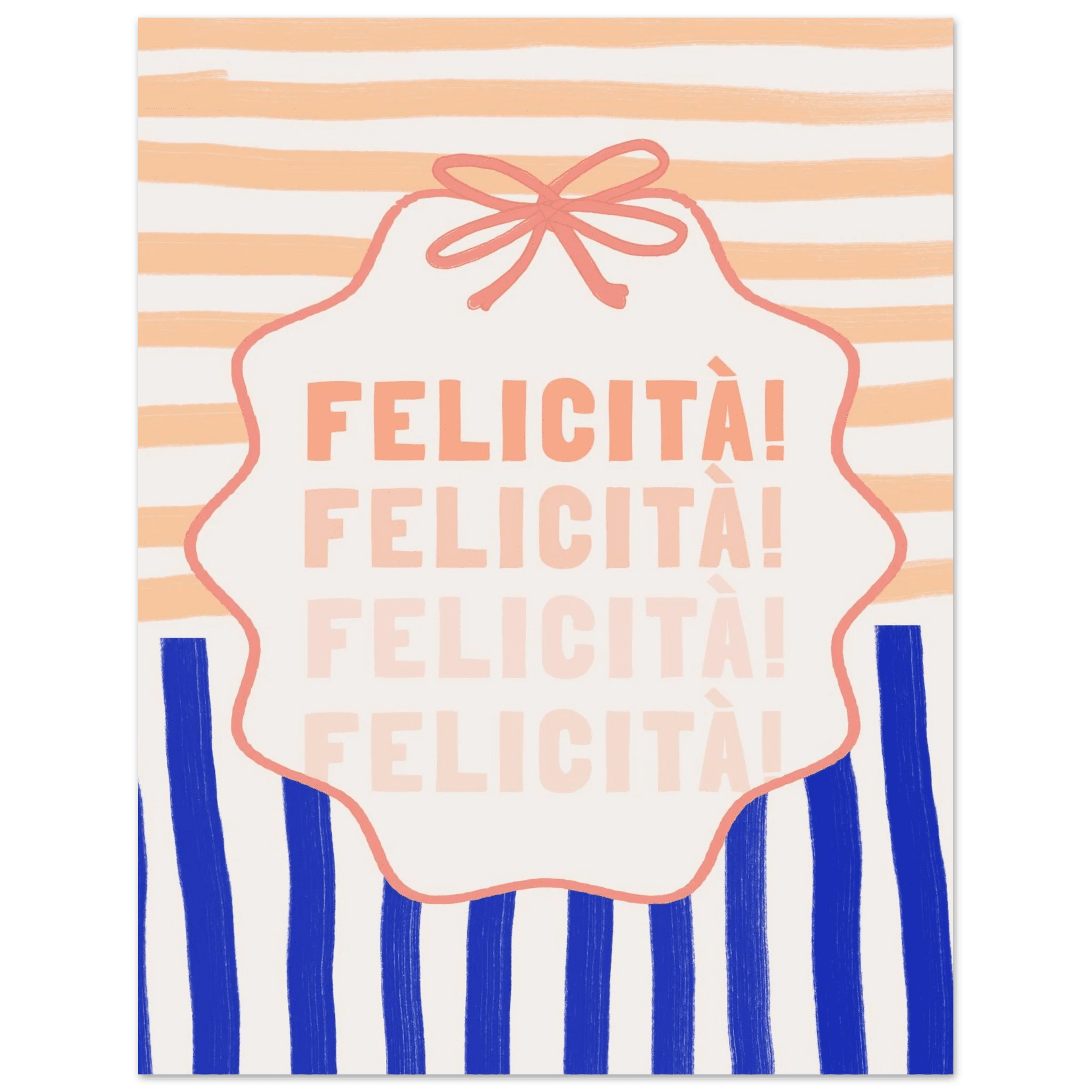 Felicità Italian Happiness Quote Print | Coquette Stripe Wall Art - Evergreen Posters