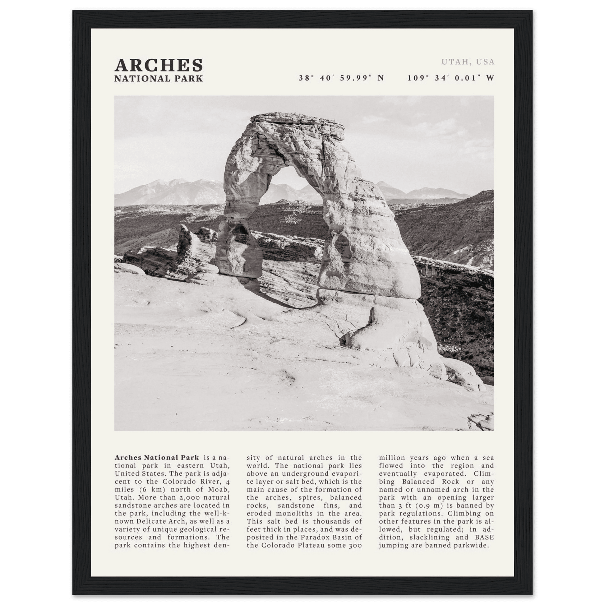 Arches National Park Poster | Black & White Utah Wall Art | Delicate Arch Print - Evergreen Posters