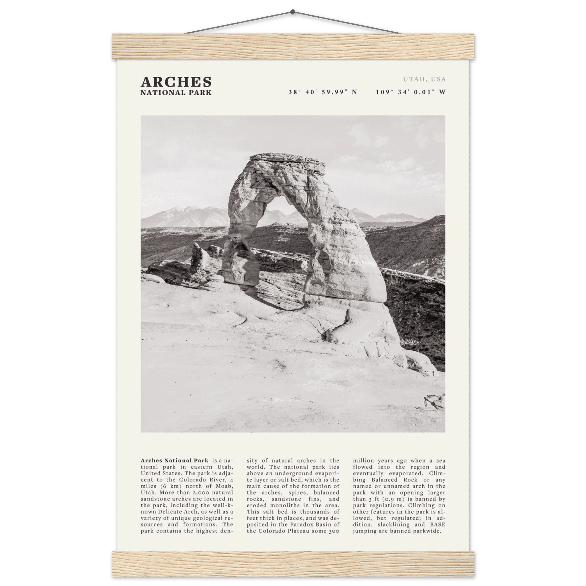 Arches National Park Poster | Black & White Utah Wall Art | Delicate Arch Print - Evergreen Posters