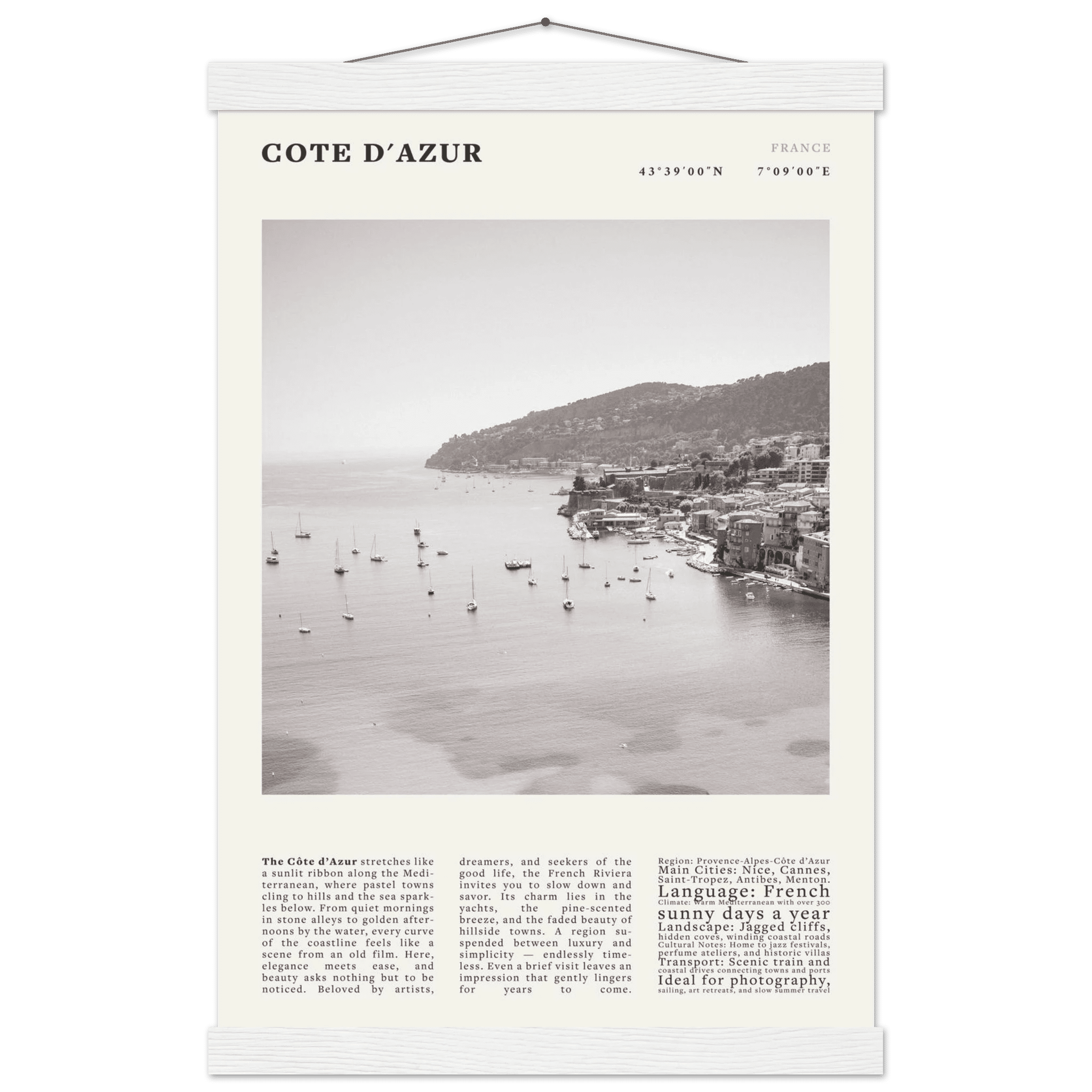 Côte d'Azur Poster Black and White – Vintage French Riviera Coast Print (Digital & Printed Options) - Evergreen Posters