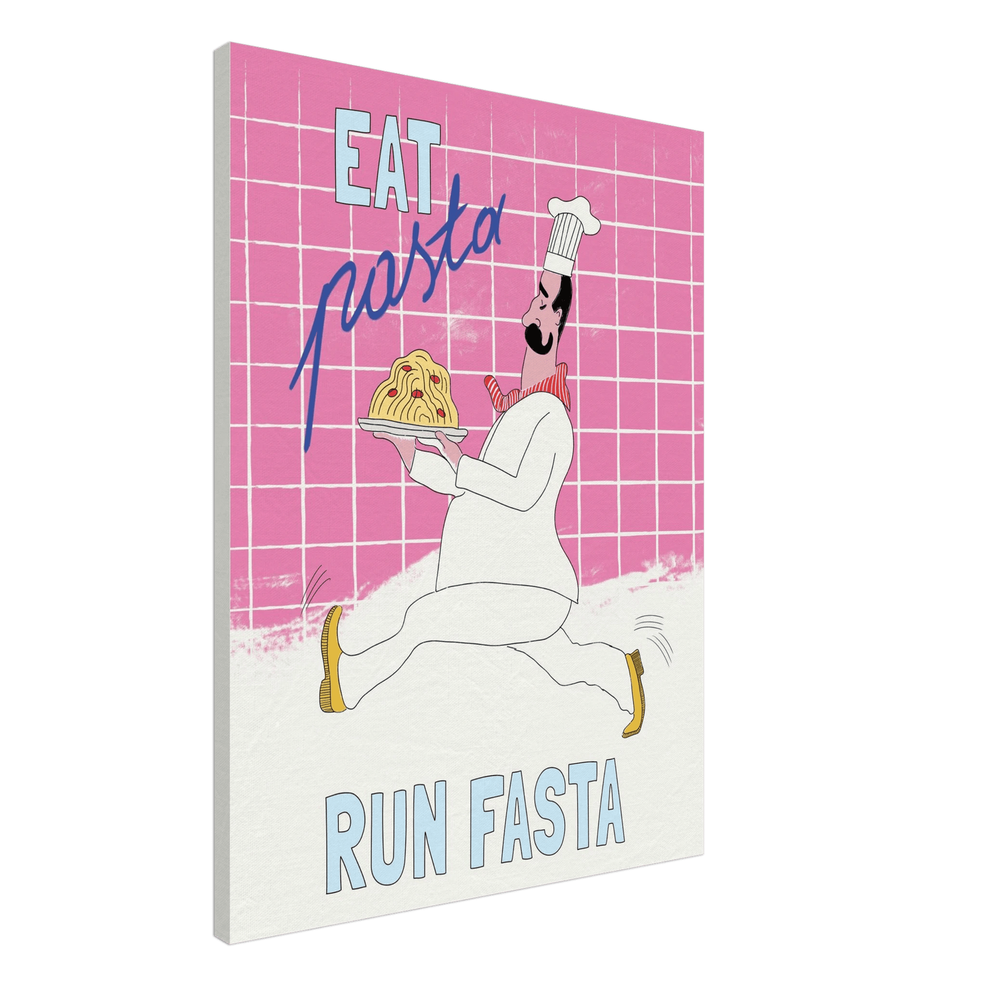 Eat Pasta Run Fasta Poster – Playful Kitchen Wall Art Print (Pink Edition) - Evergreen Posters