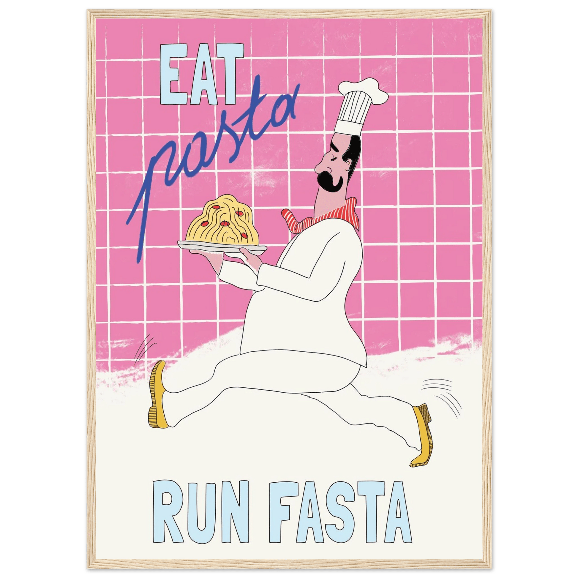 Eat Pasta Run Fasta Poster – Playful Kitchen Wall Art Print (Pink Edition) - Evergreen Posters