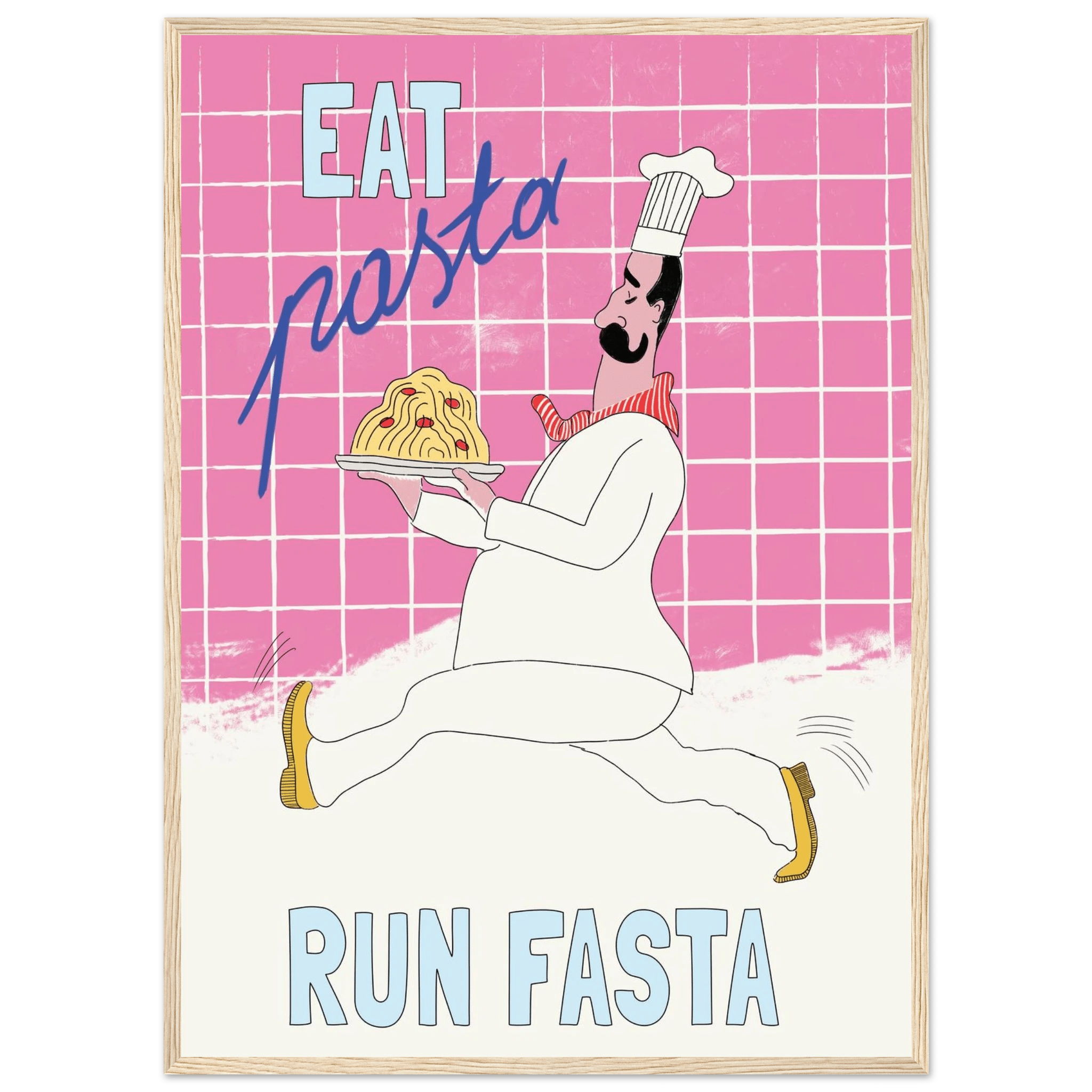 Eat Pasta Run Fasta Poster – Playful Kitchen Wall Art Print (Pink Edition) - Evergreen Posters