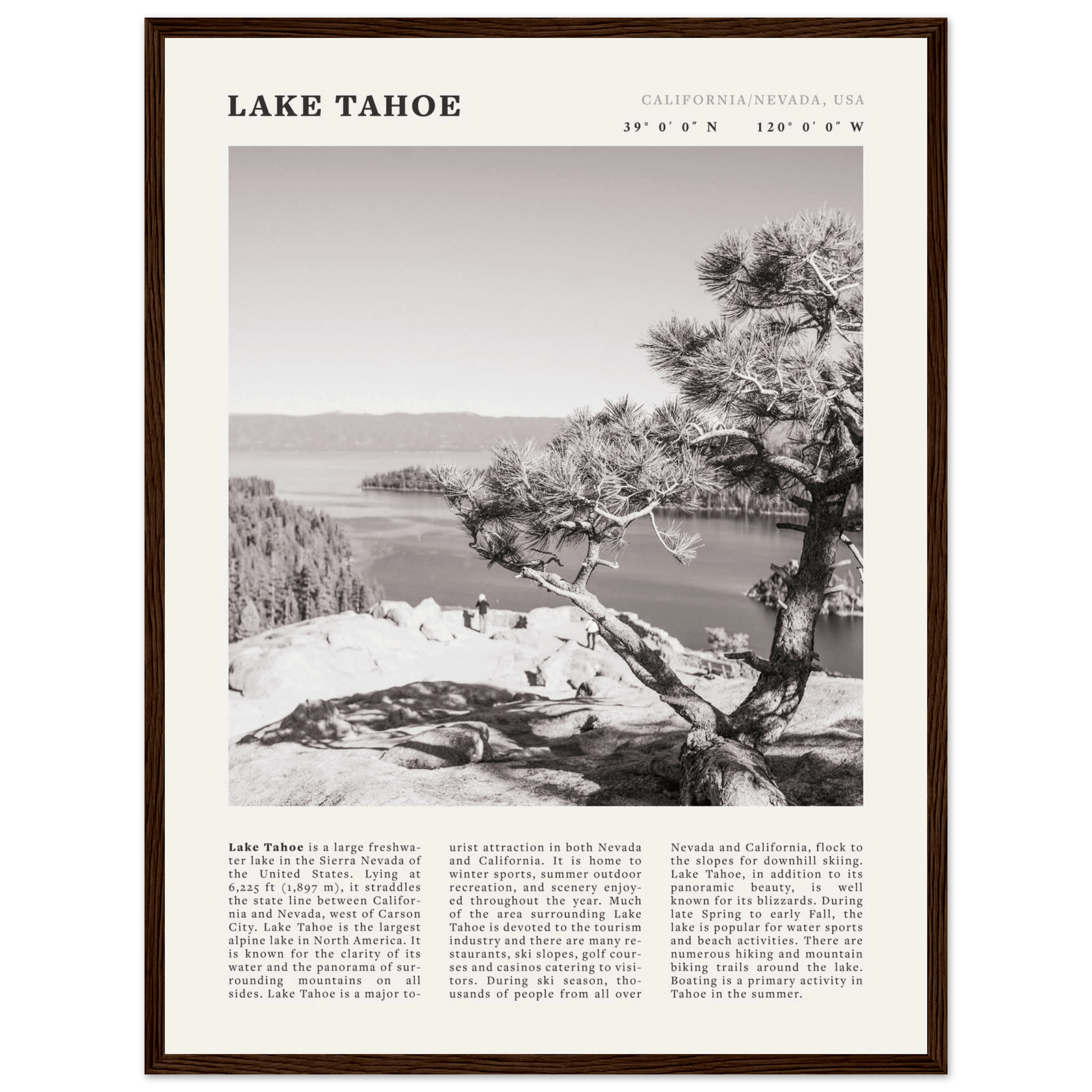 Lake Tahoe Poster | Black & White California Nevada Wall Art | Nature Travel Print Decor - Evergreen Posters