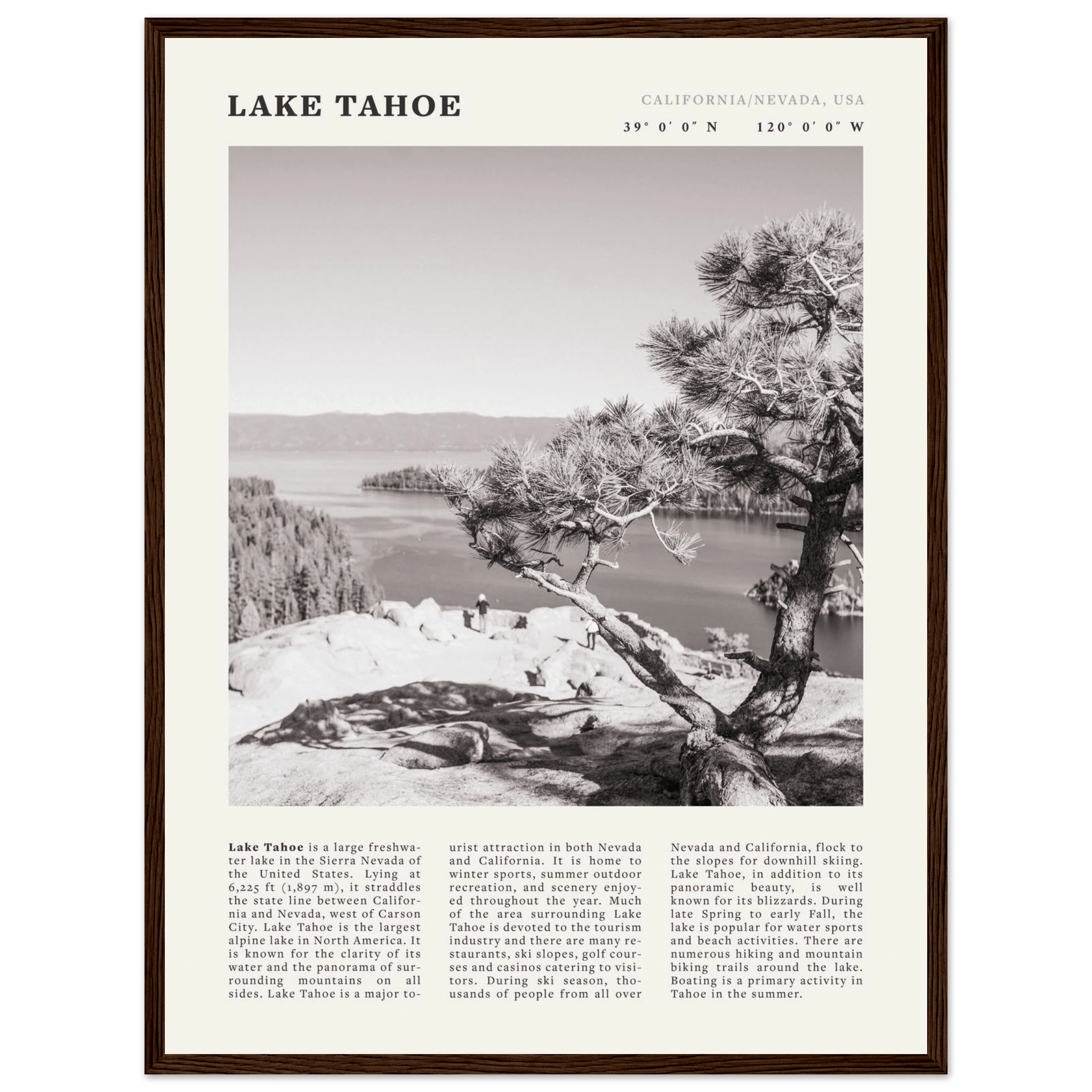 Lake Tahoe Poster | Black & White California Nevada Wall Art | Nature Travel Print Decor - Evergreen Posters