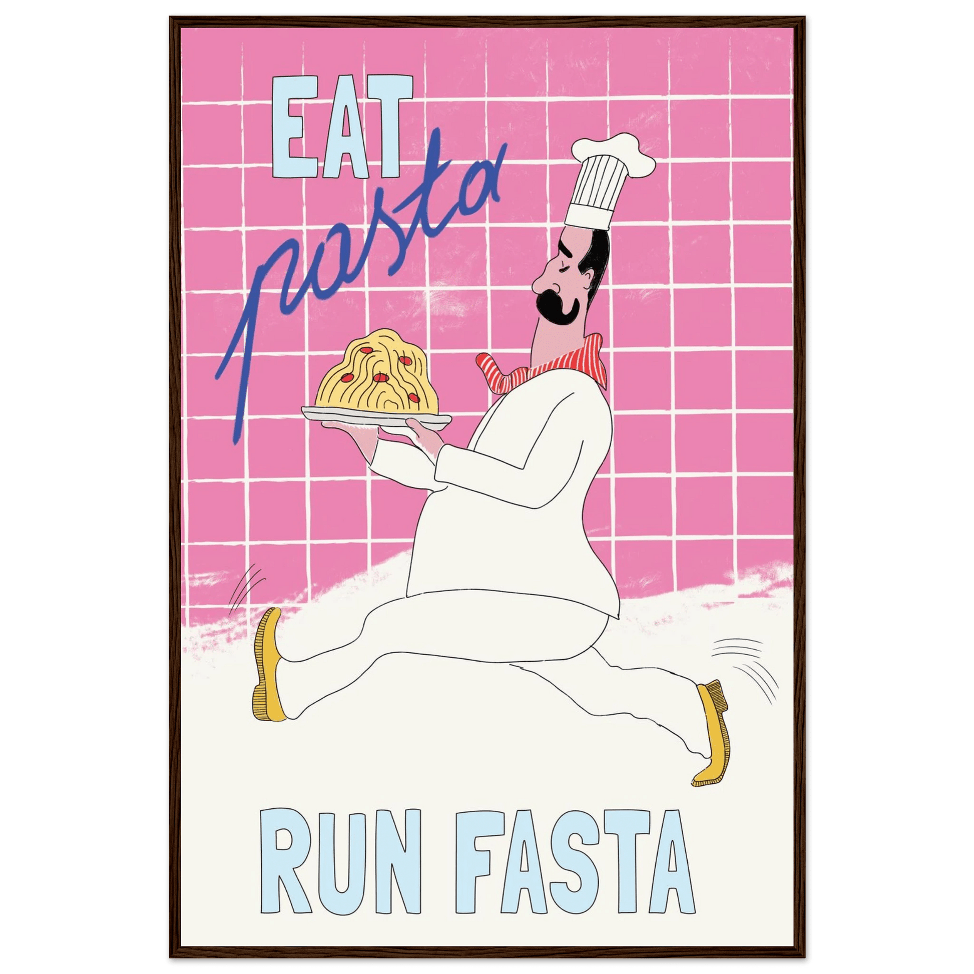 Eat Pasta Run Fasta Poster – Playful Kitchen Wall Art Print (Pink Edition) - Evergreen Posters