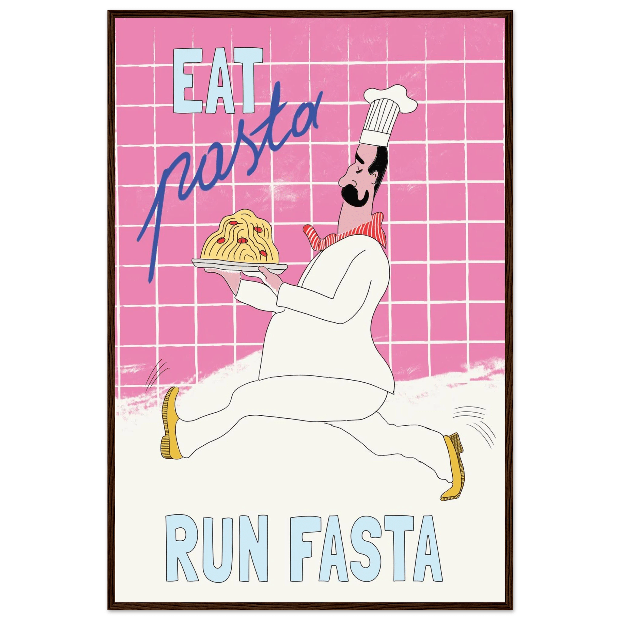 Eat Pasta Run Fasta Poster – Playful Kitchen Wall Art Print (Pink Edition) - Evergreen Posters