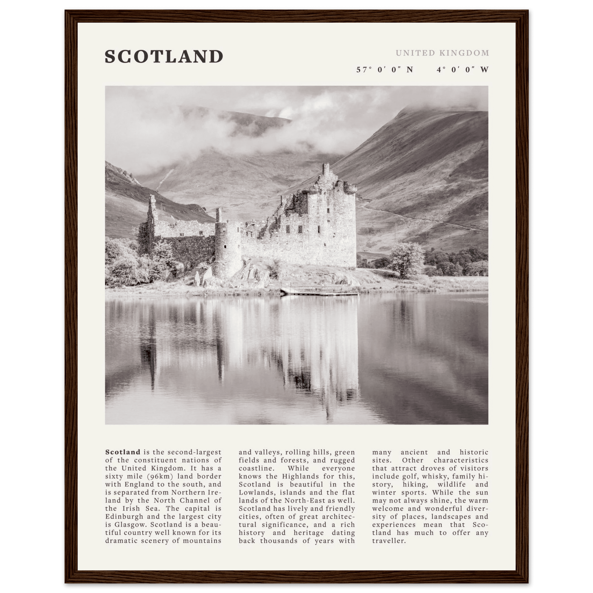 Scotland Poster | Black & White Highland Castle Wall Art | UK Travel Print Decor - Evergreen Posters