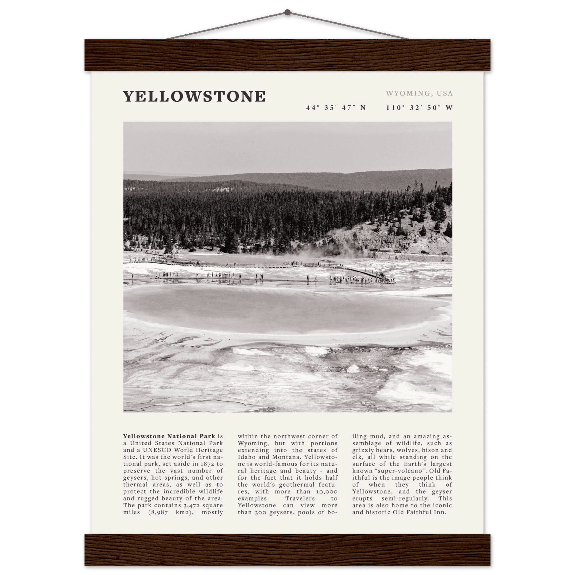 Yellowstone Poster | Black & White Grand Prismatic Spring Wall Art | WY Print - Evergreen Posters