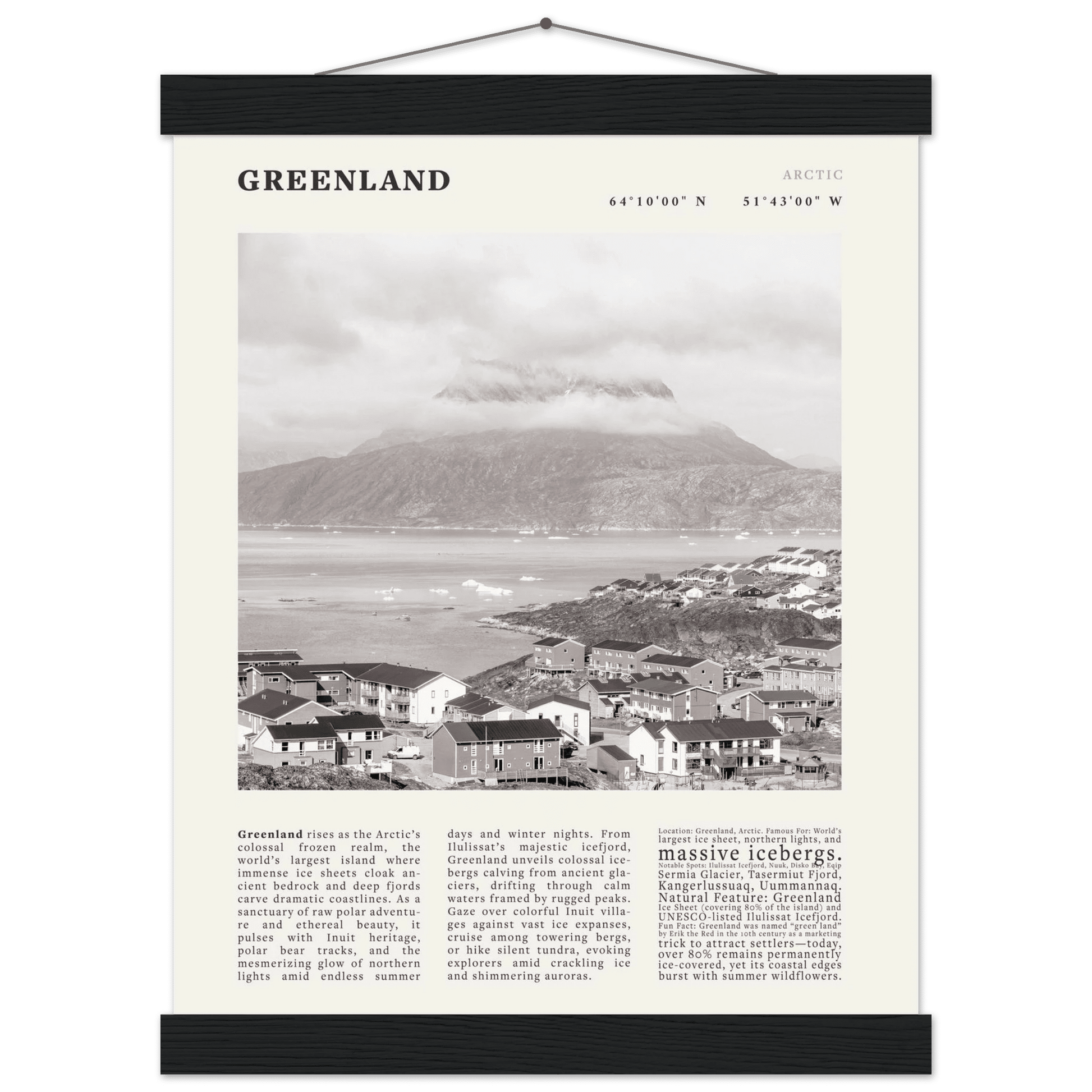 Greenland Poster Black and White – Vintage Arctic Fjord Landscape Print (Digital & Printed Options) - Evergreen Posters