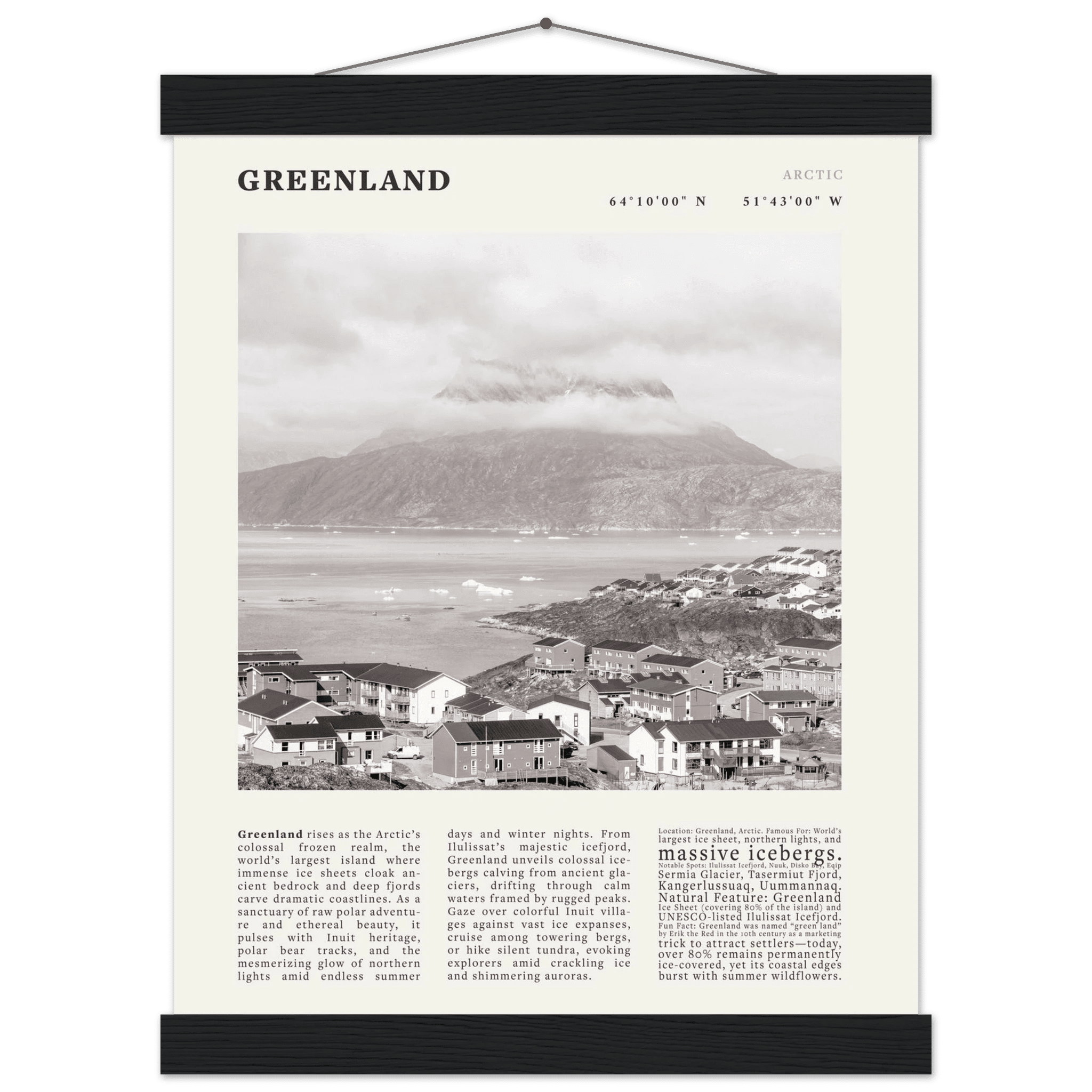 Greenland Poster Black and White – Vintage Arctic Fjord Landscape Print (Digital & Printed Options) - Evergreen Posters