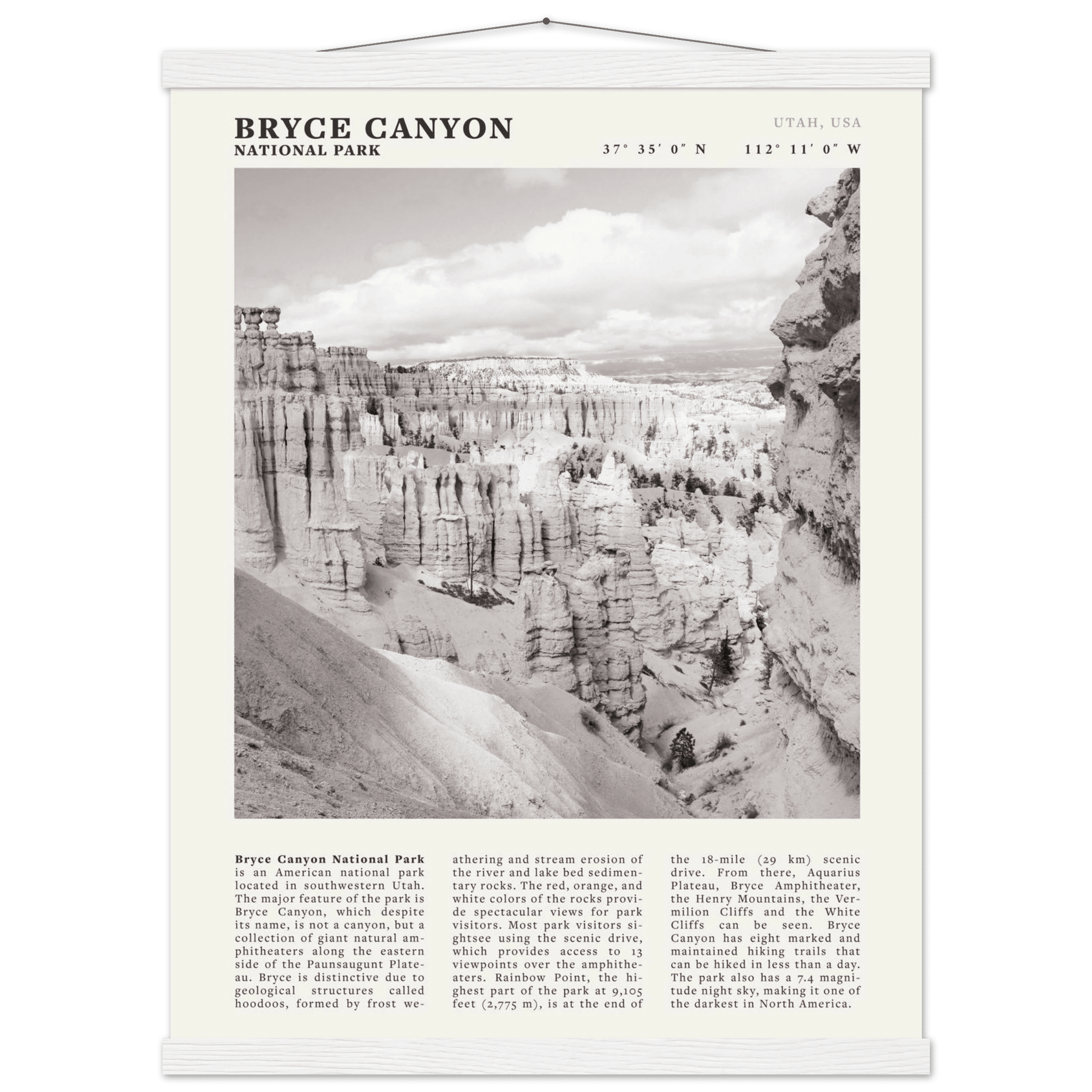 Bryce Canyon National Park Poster | Black & White Utah Hoodoos Wall Art Print - Evergreen Posters - 36
