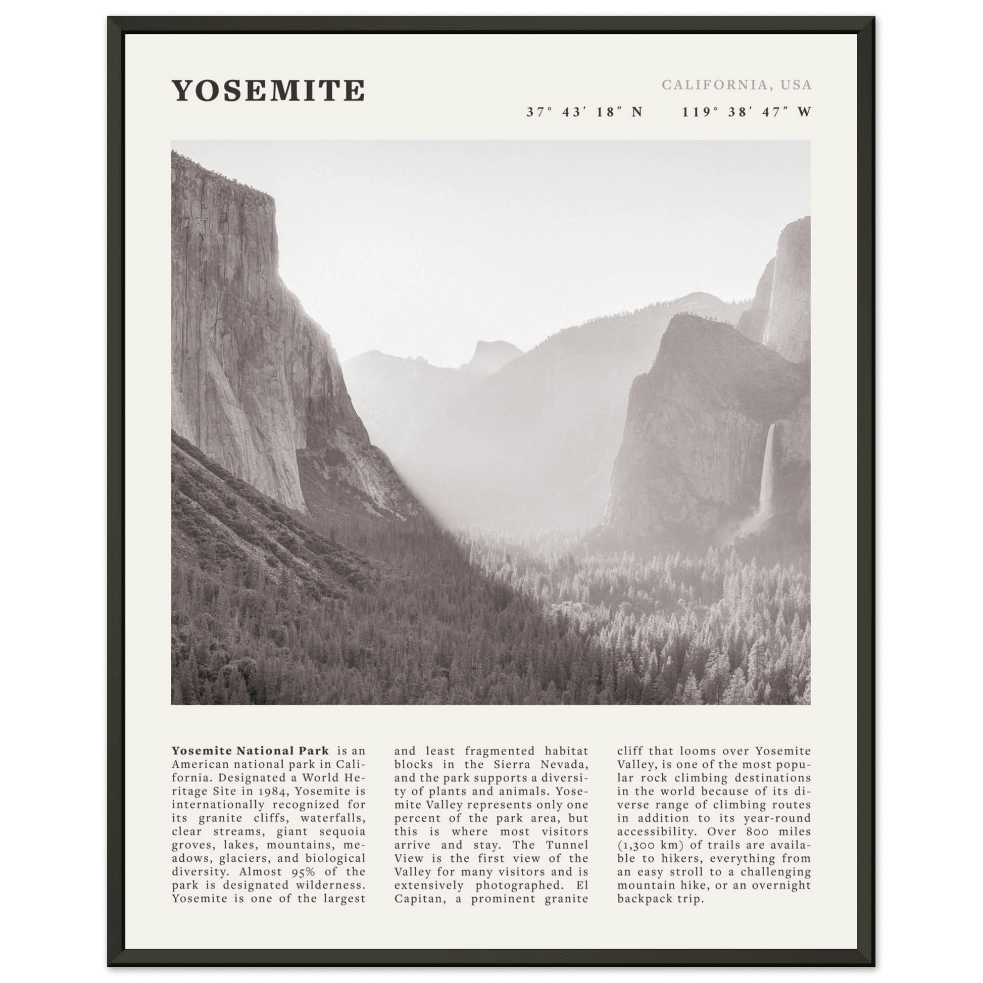 Yosemite Poster | Black & White National Park Wall Art | California Nature Print - Evergreen Posters