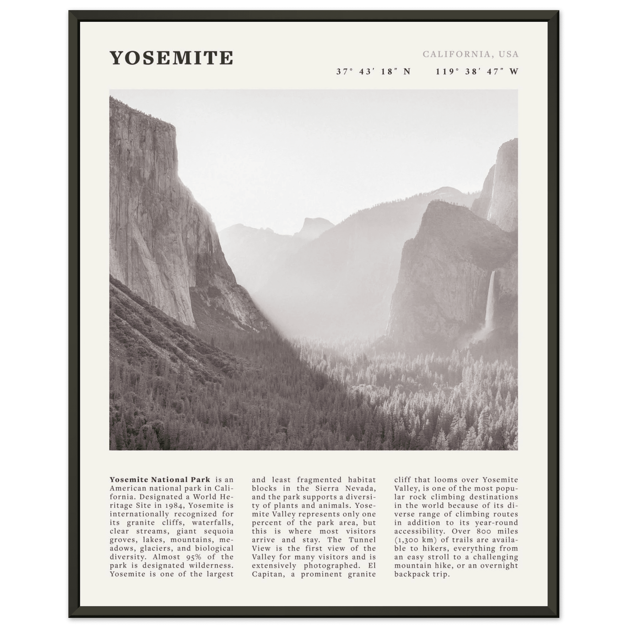 Yosemite Poster | Black & White National Park Wall Art | California Nature Print - Evergreen Posters
