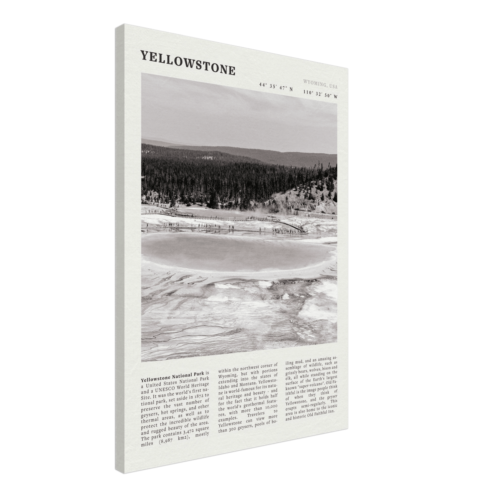 Yellowstone Poster | Black & White Grand Prismatic Spring Wall Art | WY Print - Evergreen Posters