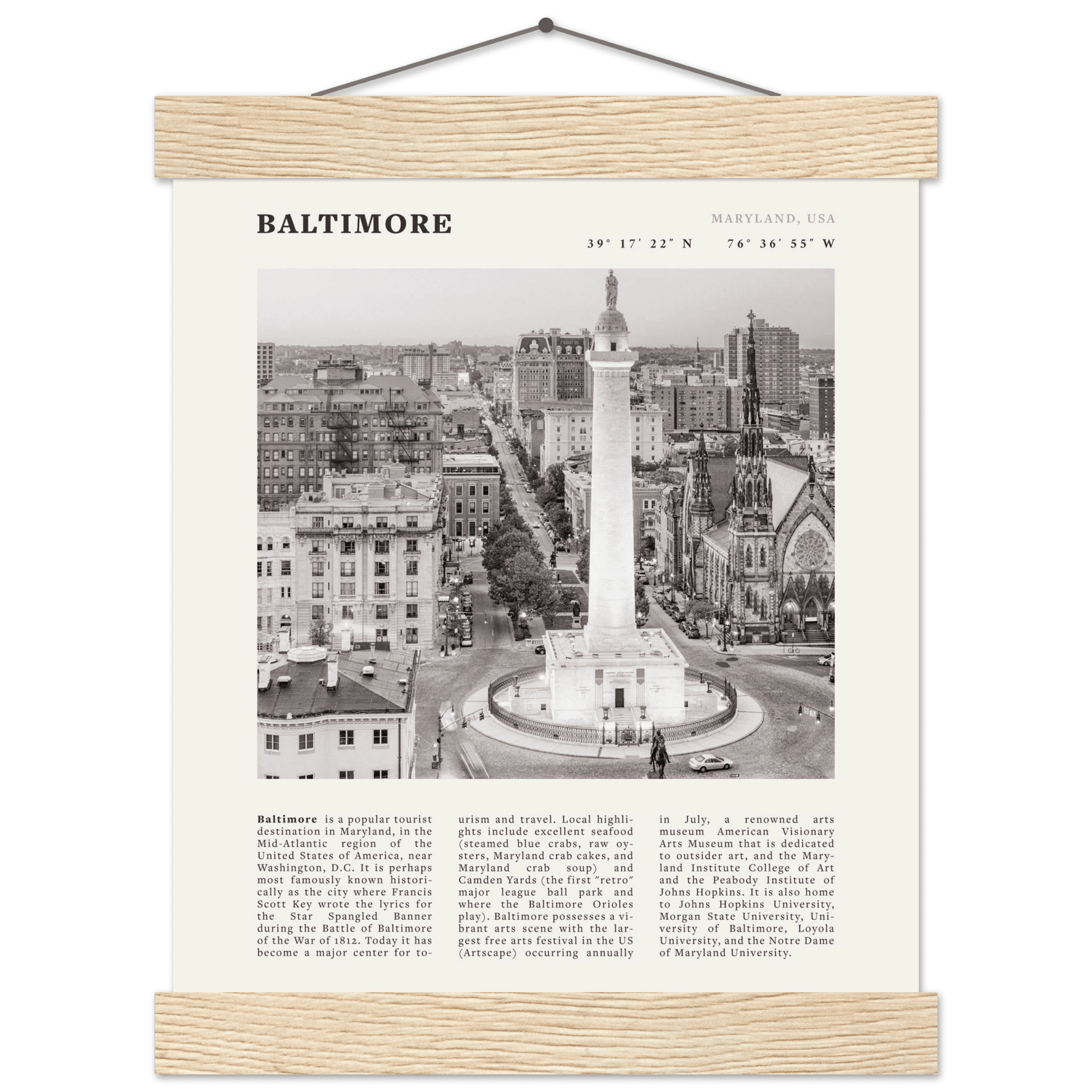 Baltimore Poster | Black & White Maryland City Wall Art | USA Travel Print - Evergreen Posters