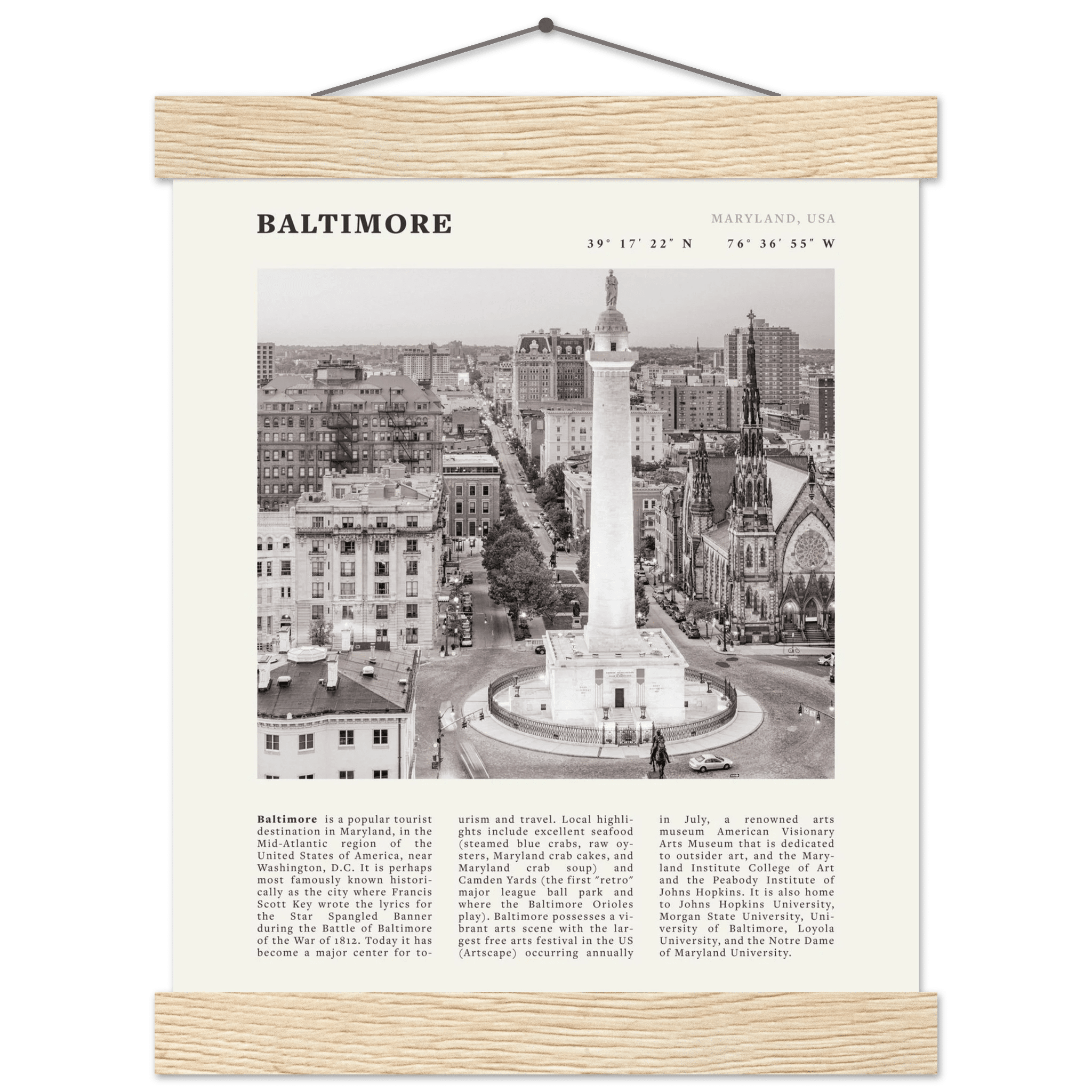 Baltimore Poster | Black & White Maryland City Wall Art | USA Travel Print - Evergreen Posters