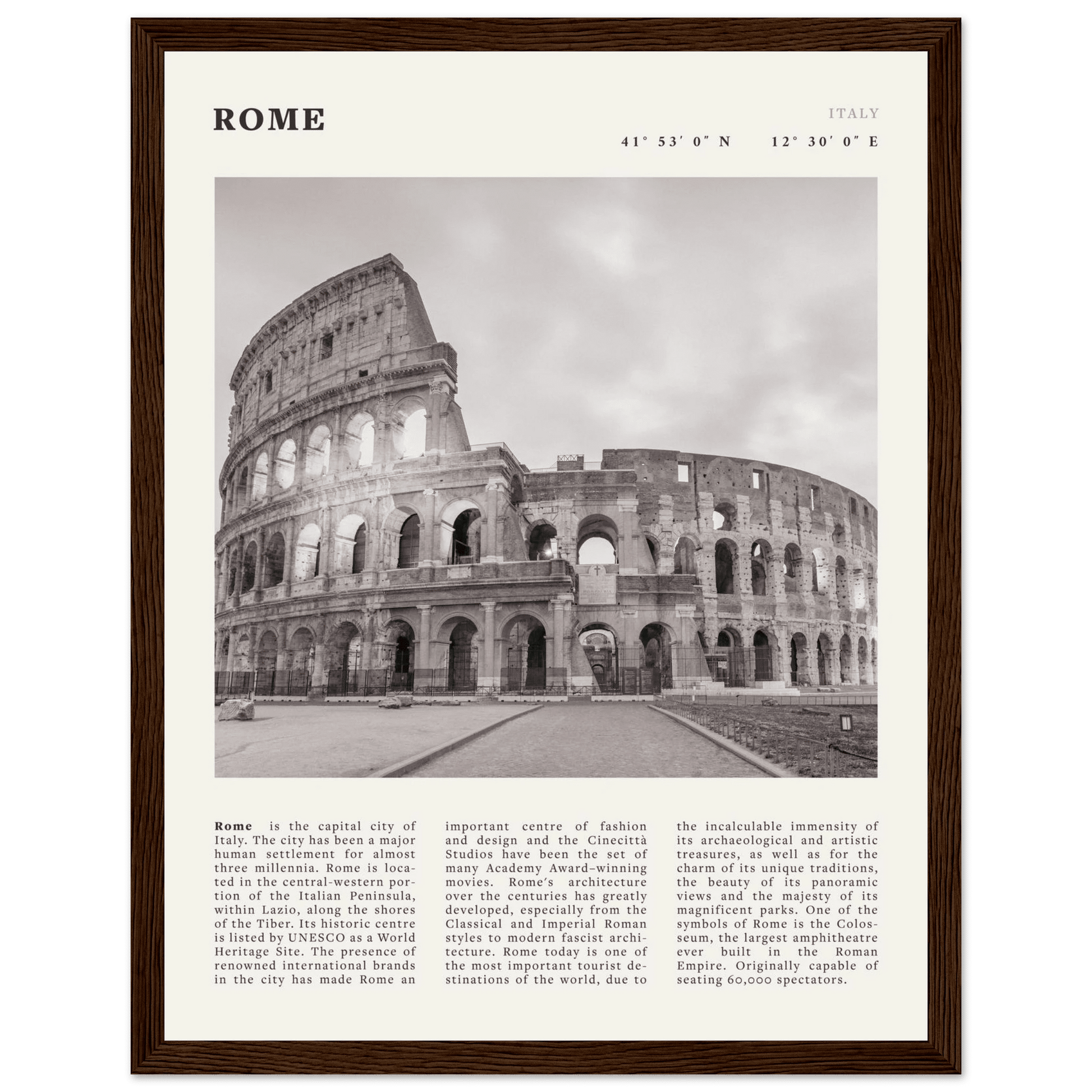 Rome Poster | Black & White Colosseum Wall Art | Italy Travel Print | Roman Decor - Evergreen Posters
