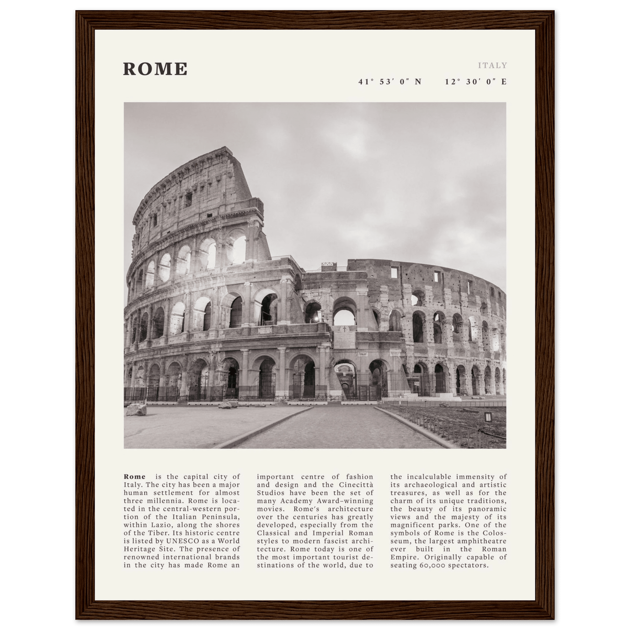 Rome Poster | Black & White Colosseum Wall Art | Italy Travel Print | Roman Decor - Evergreen Posters