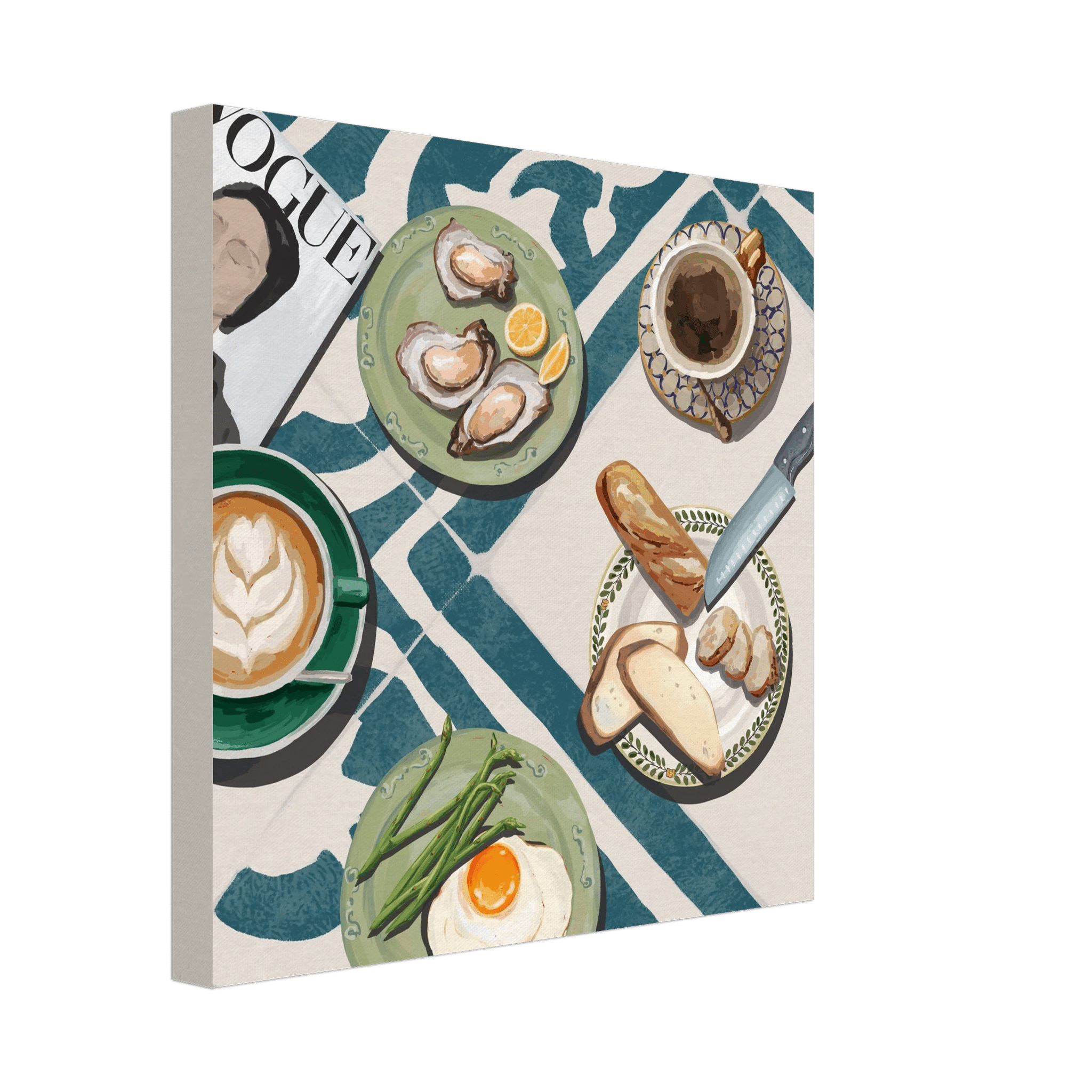 Oysters & Vogue Brunch Poster | Luxury Kitchen Wall Art | Blue Tile Square Print - Evergreen Posters - 34