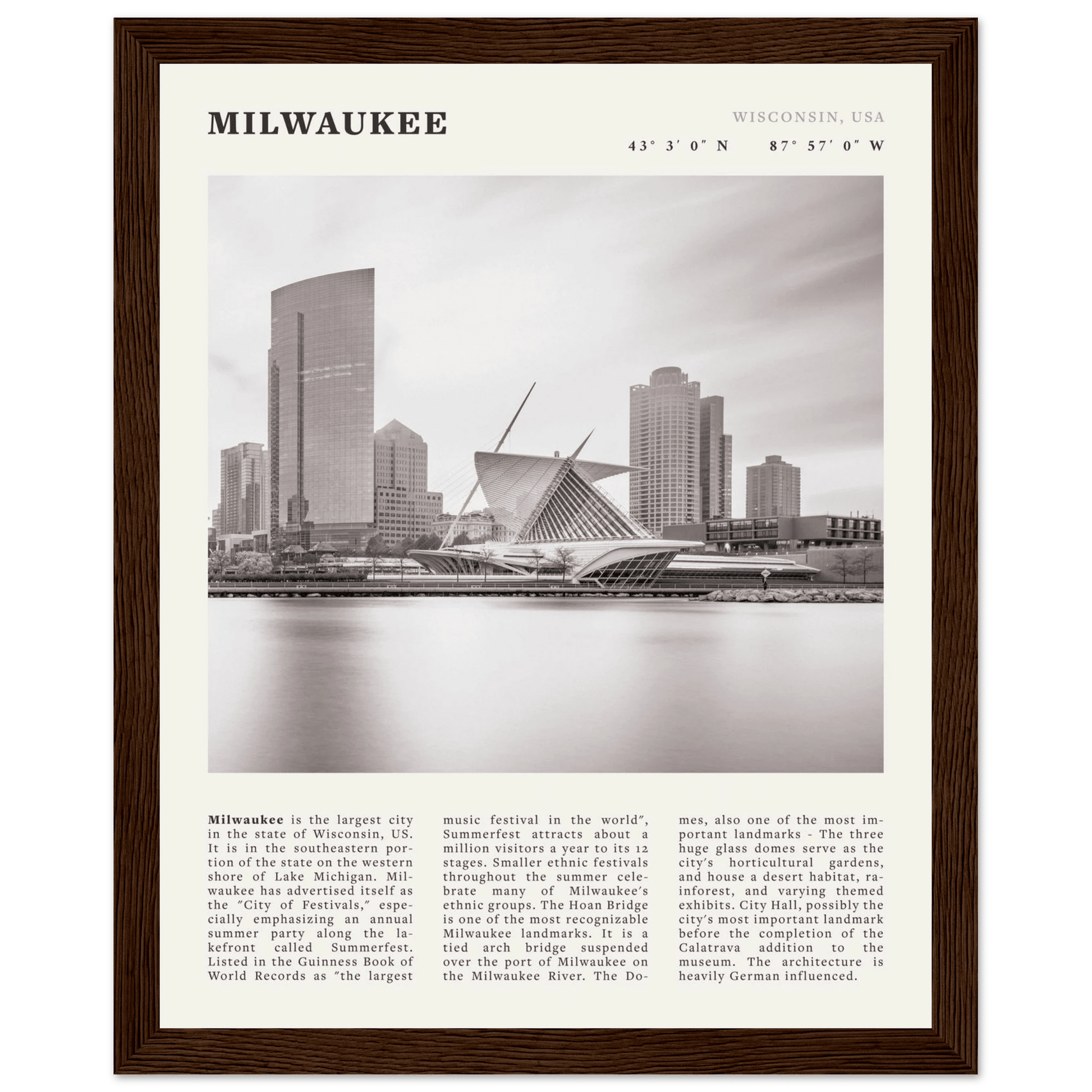 Milwaukee Poster | Black & White Wisconsin City Wall Art | USA Travel Print - Evergreen Posters
