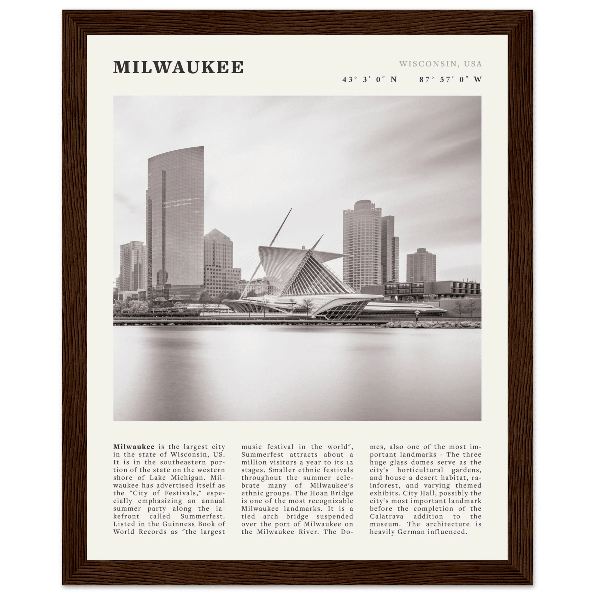 Milwaukee Poster | Black & White Wisconsin City Wall Art | USA Travel Print - Evergreen Posters
