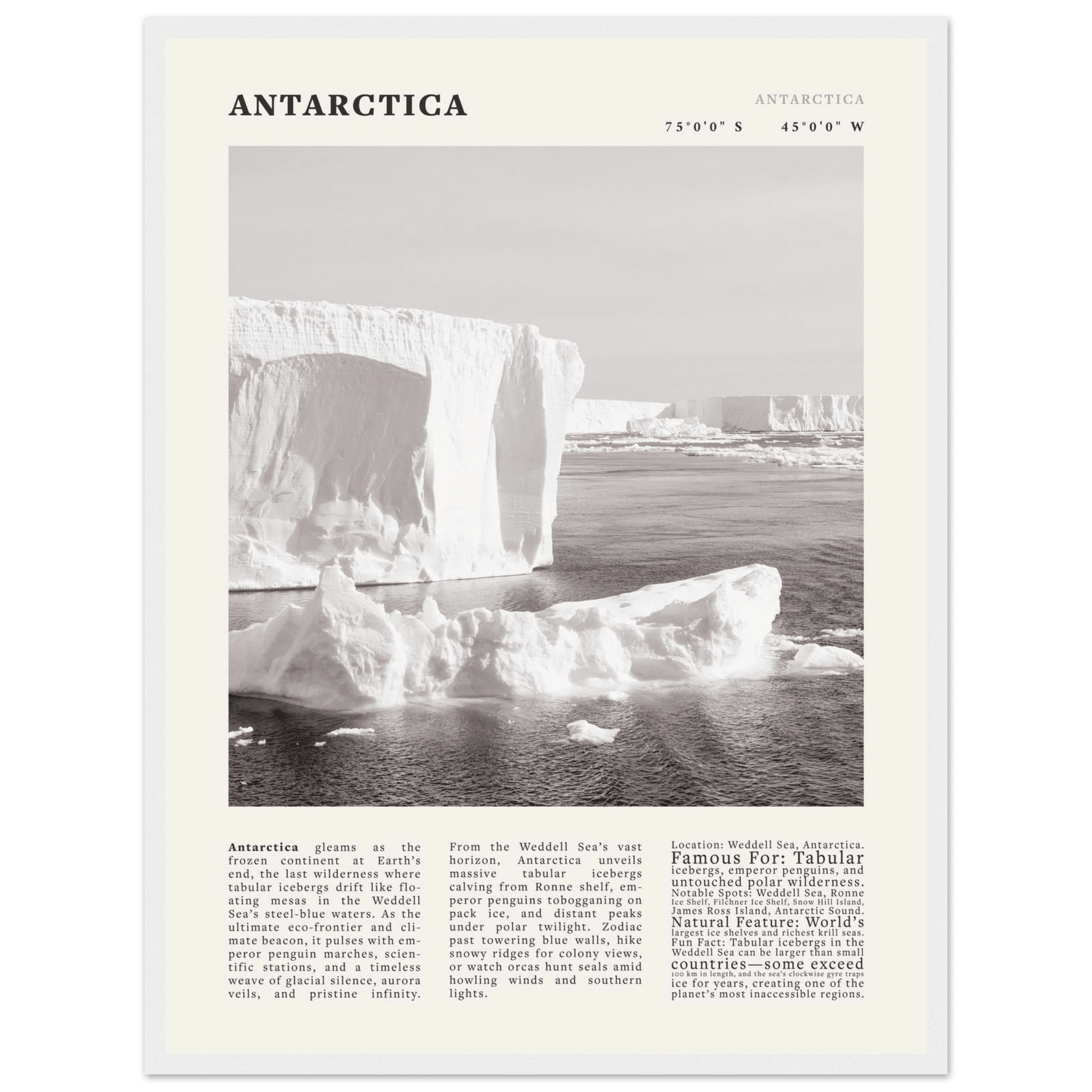 Antarctica Poster Black and White – Vintage Weddell Sea Iceberg Print (Digital & Printed Options) - Evergreen Posters