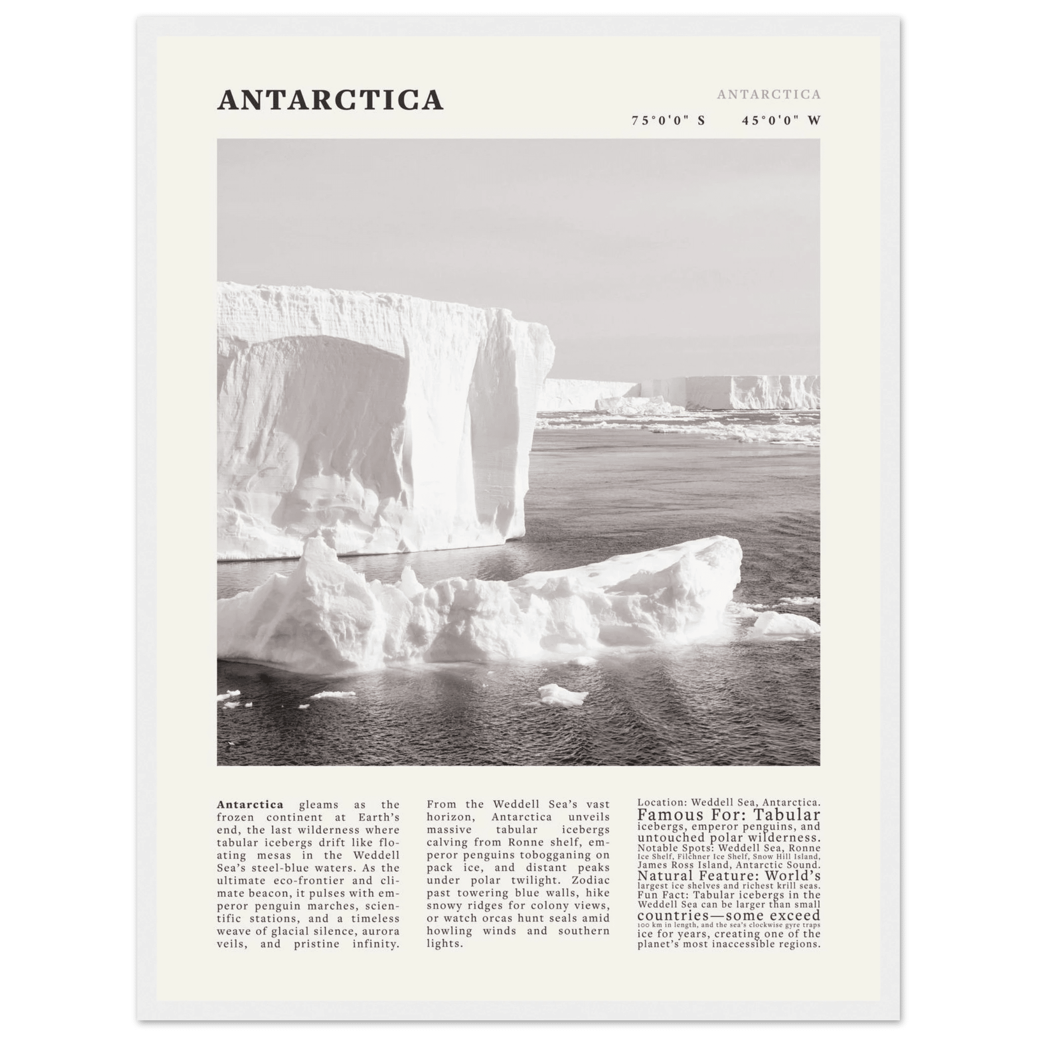 Antarctica Poster Black and White – Vintage Weddell Sea Iceberg Print (Digital & Printed Options) - Evergreen Posters