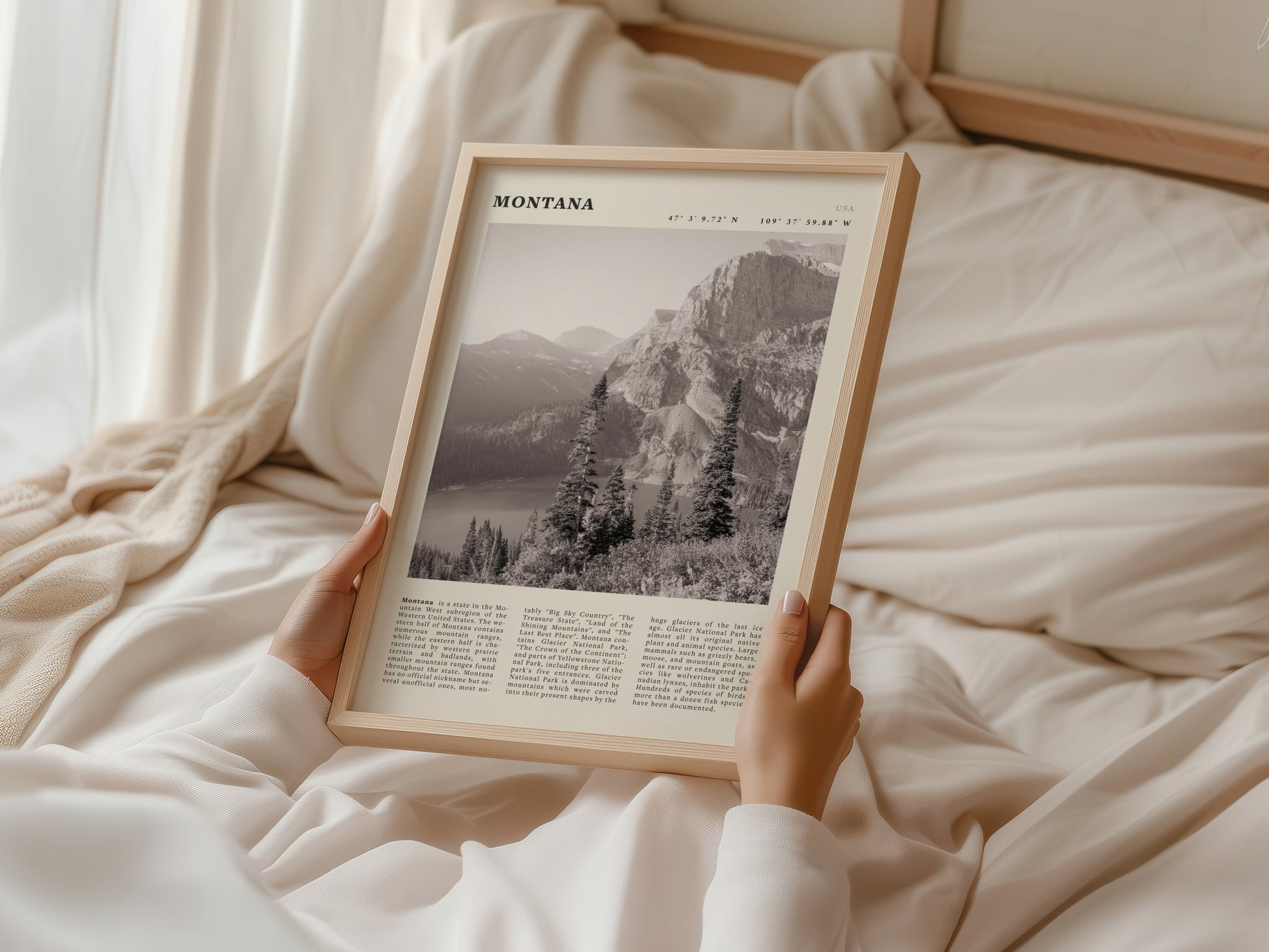 Montana Poster | Black & White Glacier National Park Wall Art | Nature Travel Print - Evergreen Posters