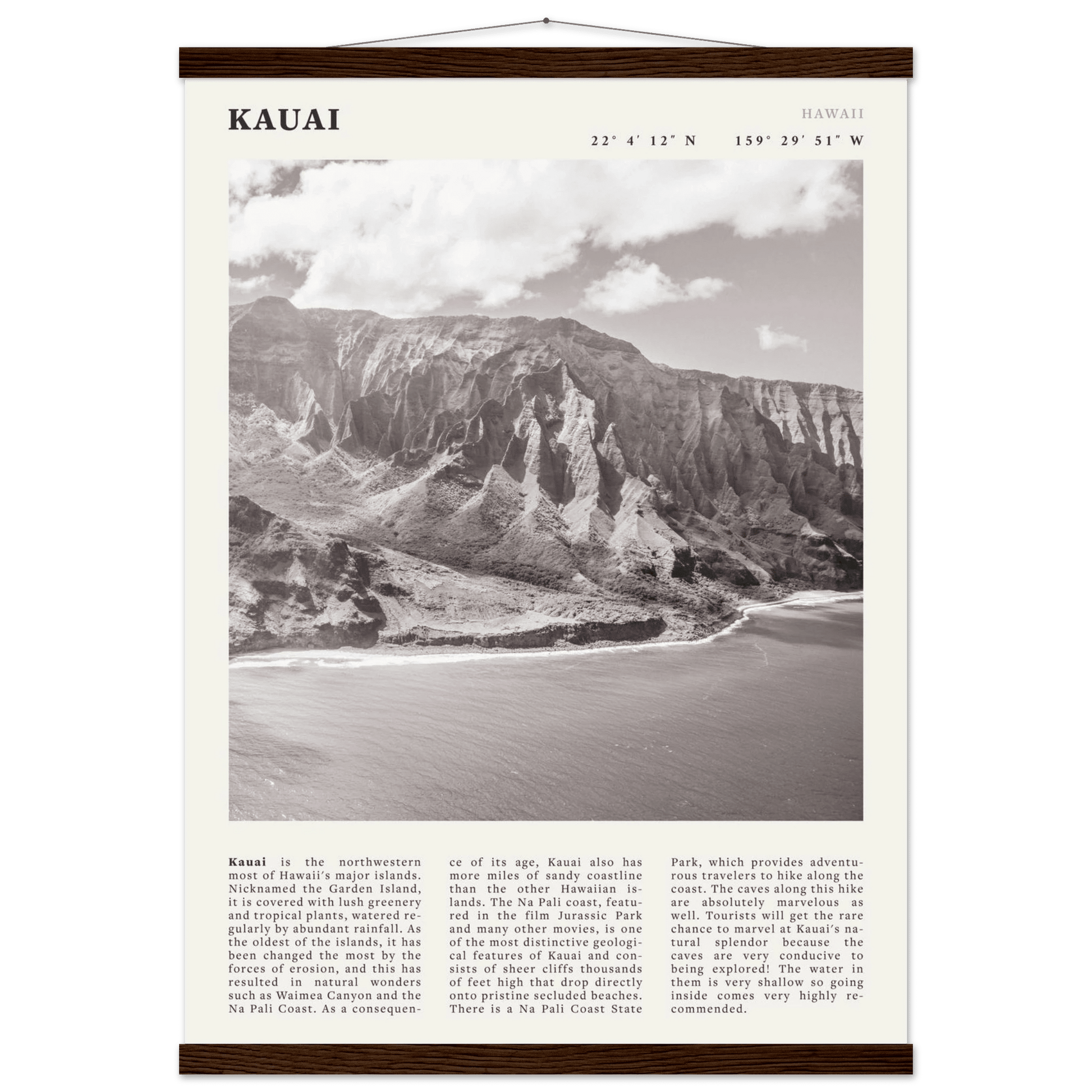 Kauai Poster | Black & White Na Pali Coast Wall Art | Hawaii Travel Print Decor - Evergreen Posters