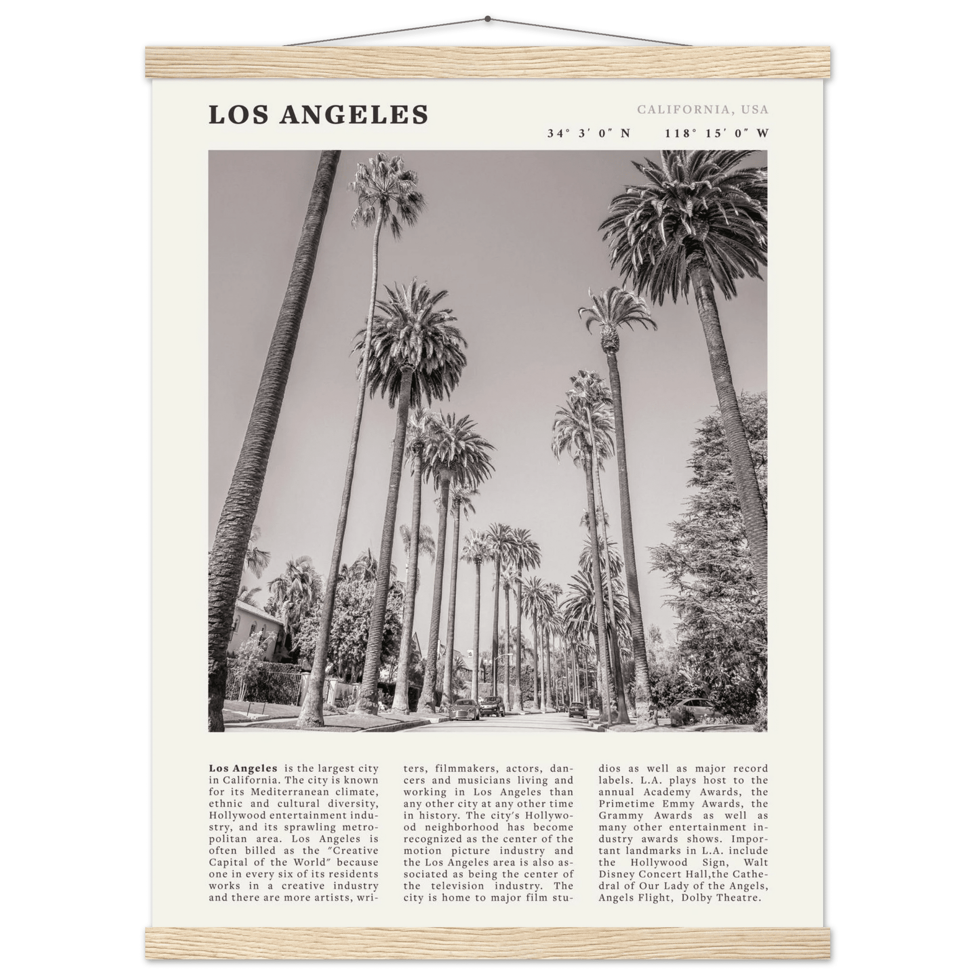 Los Angeles Poster | Black & White Palm Trees Wall Art | California Travel Print - Evergreen Posters
