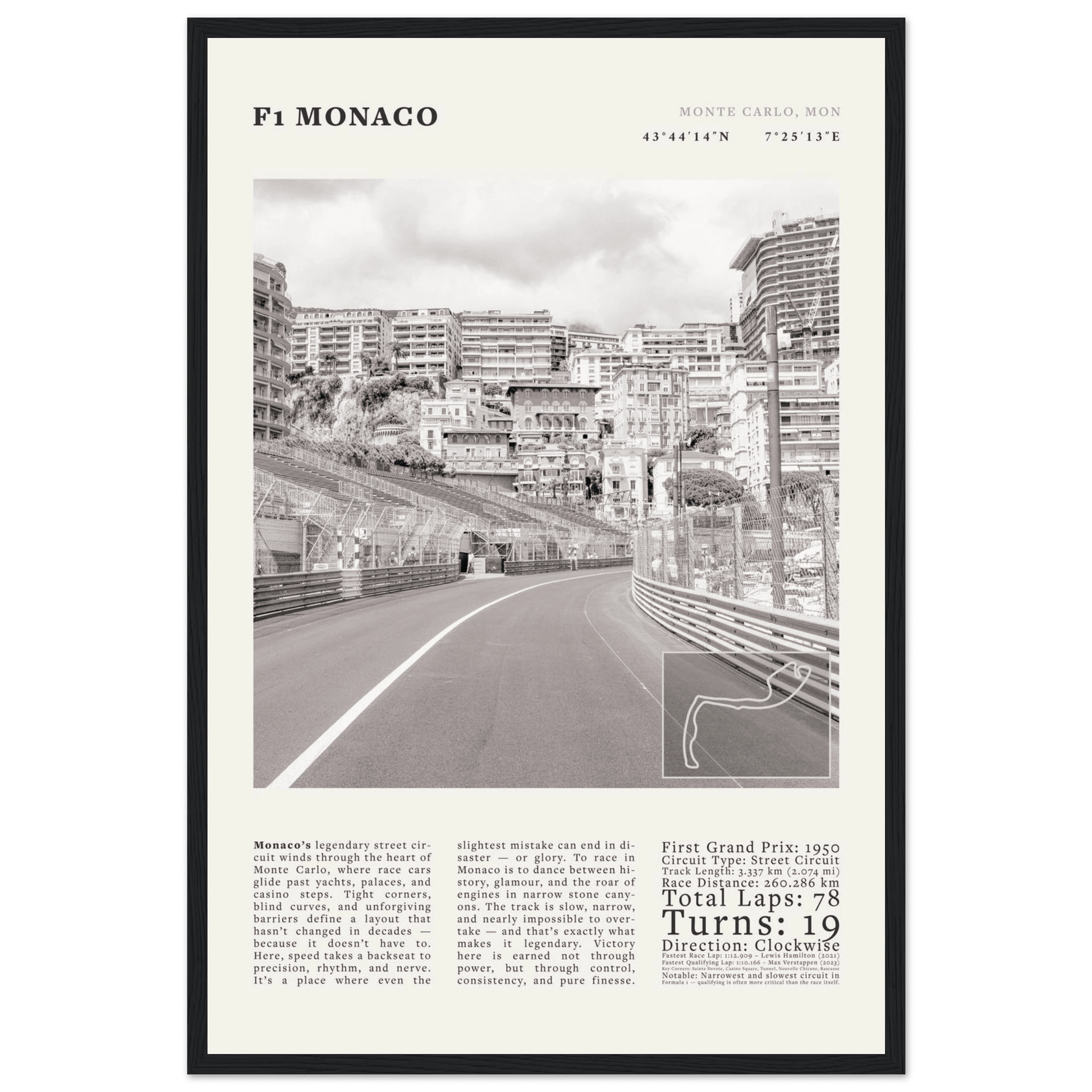 F1 Monaco Poster Black and White – Vintage Monte Carlo Street Circuit Print (Digital & Printed Options) - Evergreen Posters
