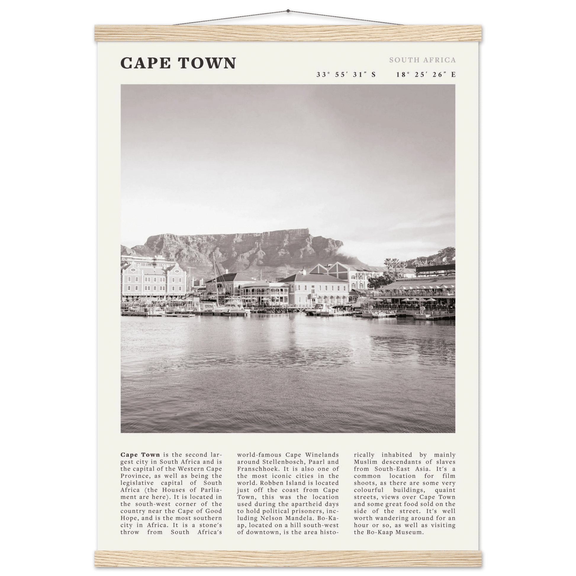 Cape Town Poster | Black & White Table Mountain Wall Art | South Africa Travel Print - Evergreen Posters