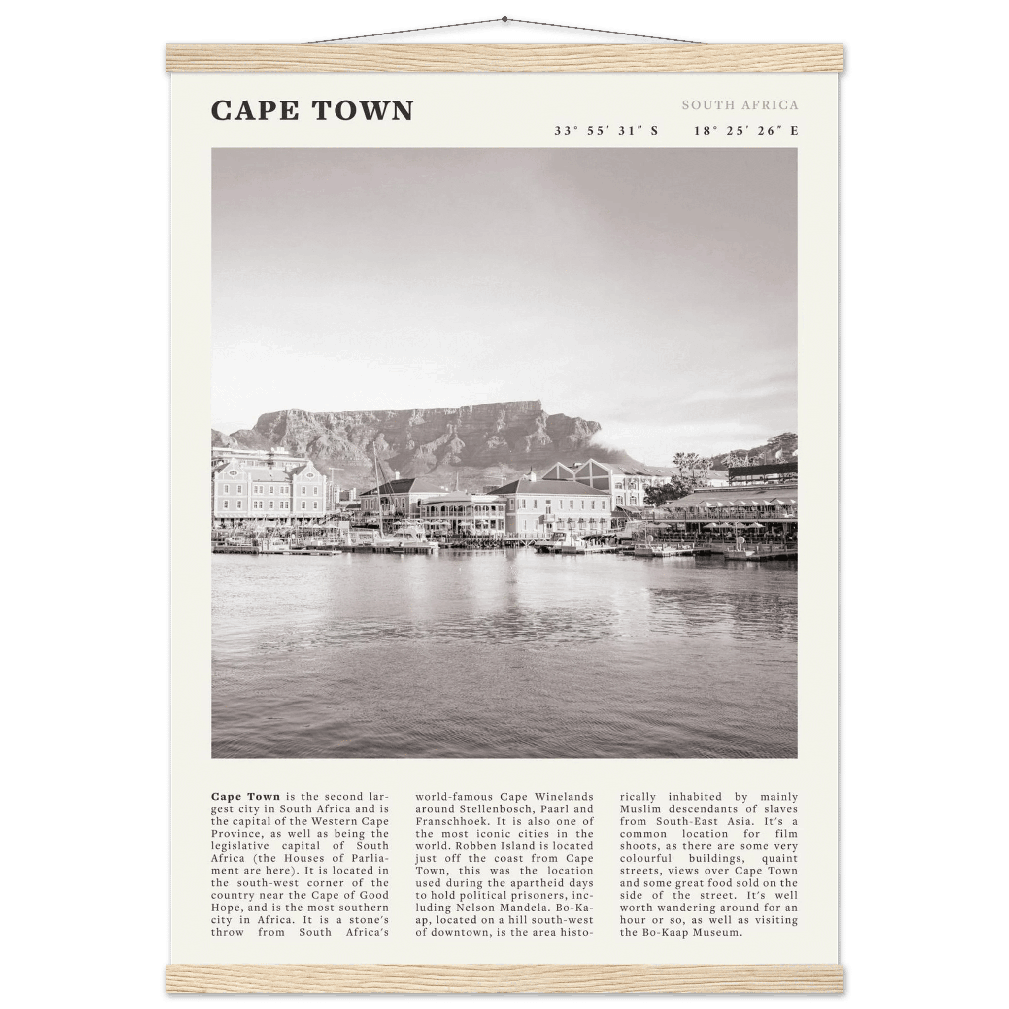 Cape Town Poster | Black & White Table Mountain Wall Art | South Africa Travel Print - Evergreen Posters